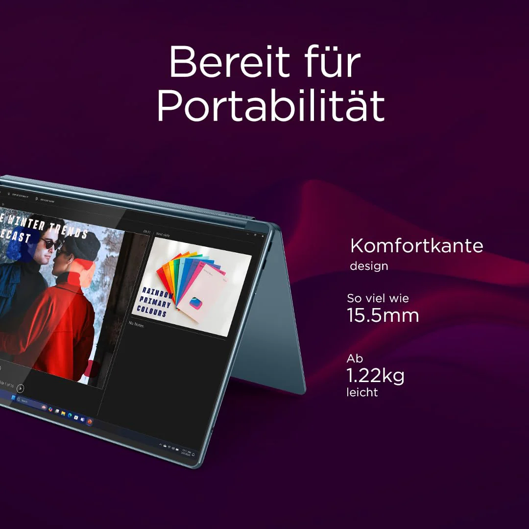 Lenovo Yoga Book 9i AI Laptop | 2x14'' 2.8K WQXGA OLED-Toch Display | Intel Core Ultra 7 | 32GB RAM | 1TB SSD | Intel Arc 140T Grafik | Windows 11 Home | QWERTZ | Tidal Teal | 3 Jahre Premium Care - Image 3