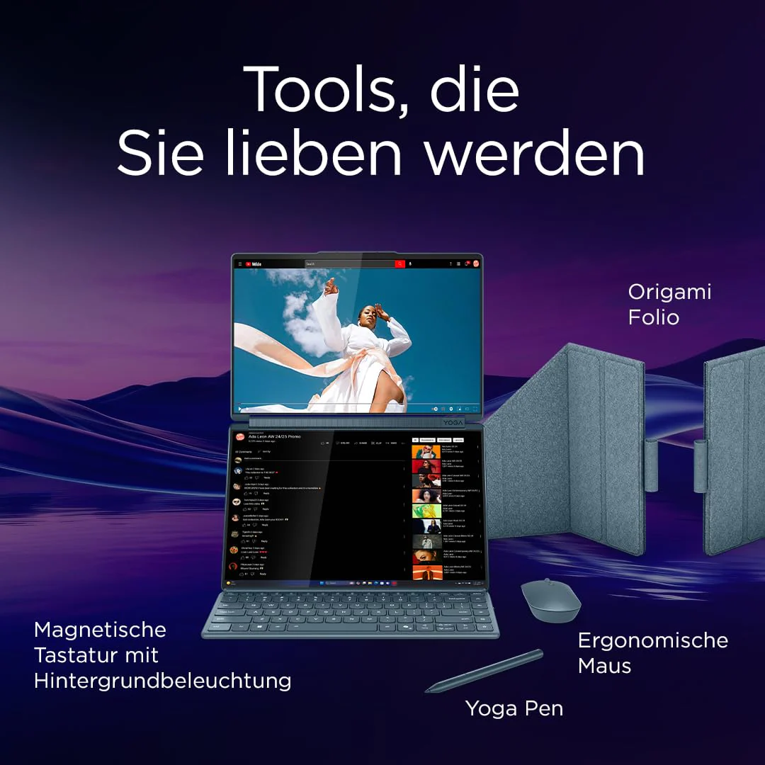 Lenovo Yoga Book 9i AI Laptop | 2x14'' 2.8K WQXGA OLED-Toch Display | Intel Core Ultra 7 | 32GB RAM | 1TB SSD | Intel Arc 140T Grafik | Windows 11 Home | QWERTZ | Tidal Teal | 3 Jahre Premium Care - Image 4