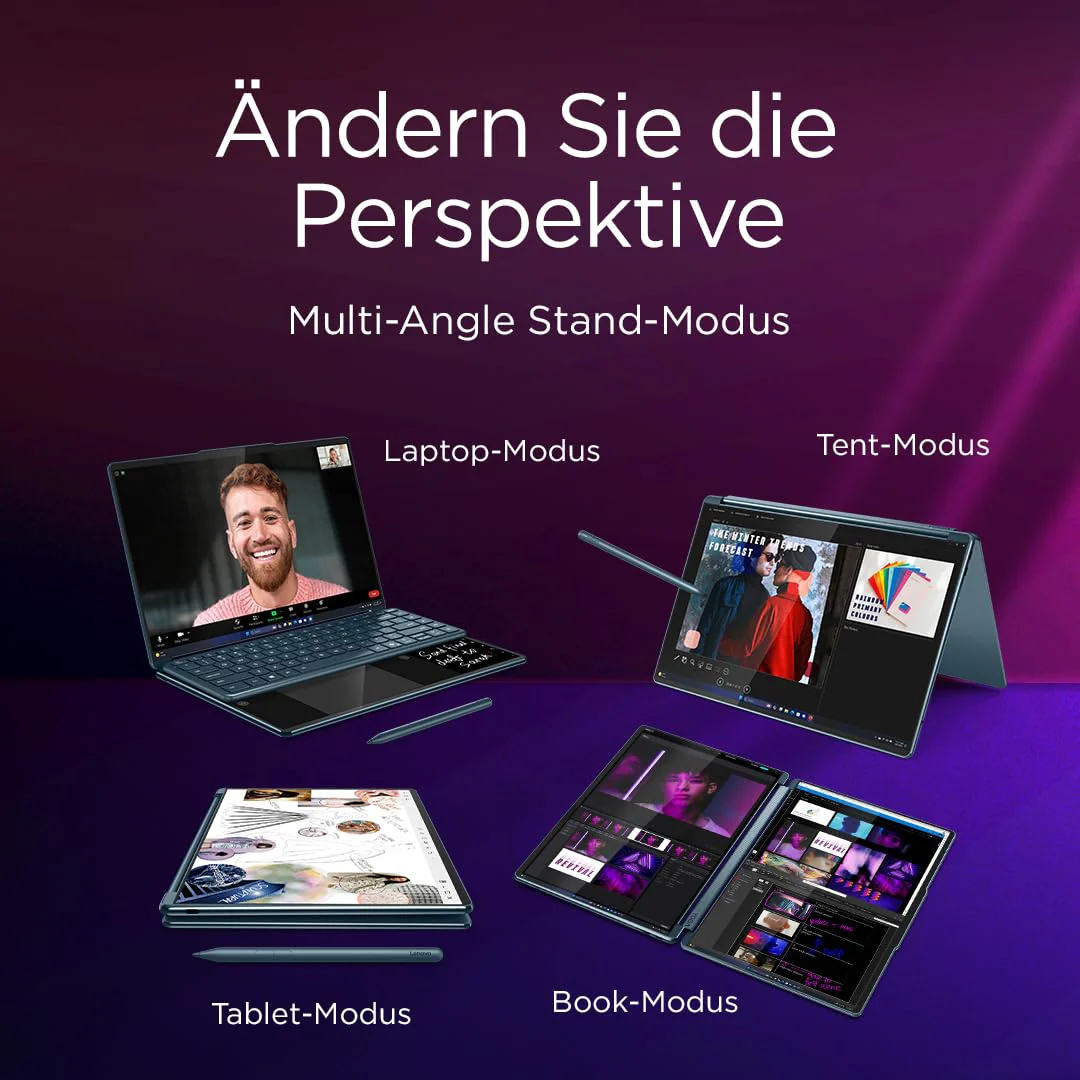 Lenovo Yoga Book 9i AI Laptop | 2x14'' 2.8K WQXGA OLED-Toch Display | Intel Core Ultra 7 | 32GB RAM | 1TB SSD | Intel Arc 140T Grafik | Windows 11 Home | QWERTZ | Tidal Teal | 3 Jahre Premium Care - Image 5