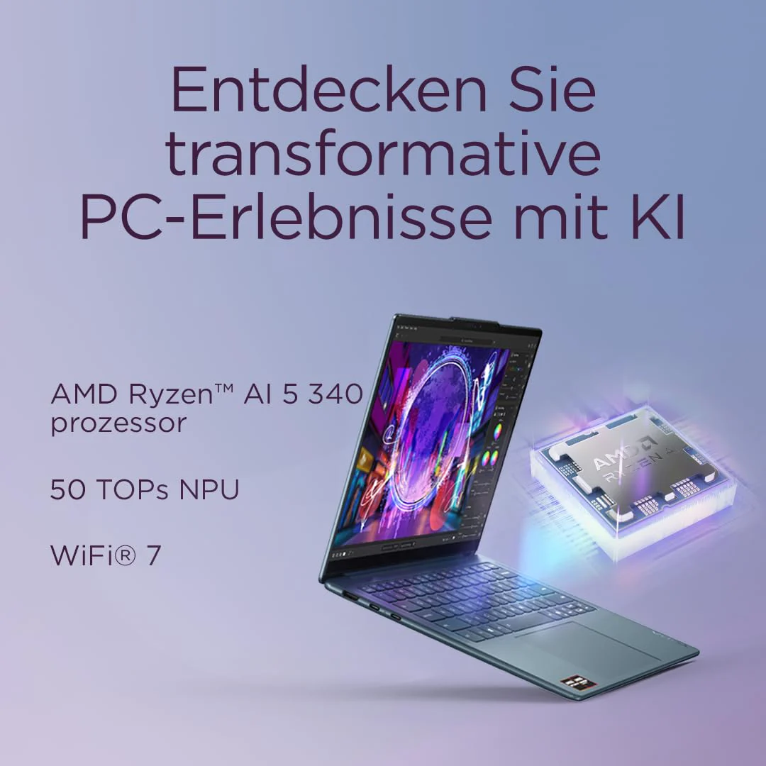 Lenovo Yoga Slim 7 Laptop | Copilot+ PC | 14" 2.8K WUXGA OLED Display | AMD Ryzen AI 5 340 | 16GB RAM | 512GB SSD | AMD Radeon Grafik | Win11 | QWERTZ | Tidal Teal | 3 Monate Premium Care - Image 12