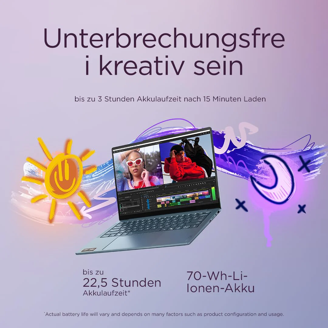 Lenovo Yoga Slim 7 Laptop | Copilot+ PC | 14" 2.8K WUXGA OLED Display | AMD Ryzen AI 5 340 | 16GB RAM | 512GB SSD | AMD Radeon Grafik | Win11 | QWERTZ | Tidal Teal | 3 Monate Premium Care - Image 9