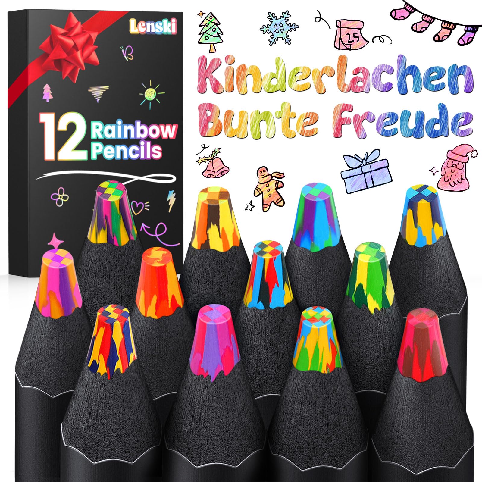 Lenski Adventskalender Füllung Kinder, Mitgebsel Kindergeburtstag, 12 Regenbogenstift Geschenke für Mädchen Geschenke 4-12 jahre, Weihnachtsgeschenke für Kinder, Buntstifte Kinder Stifte