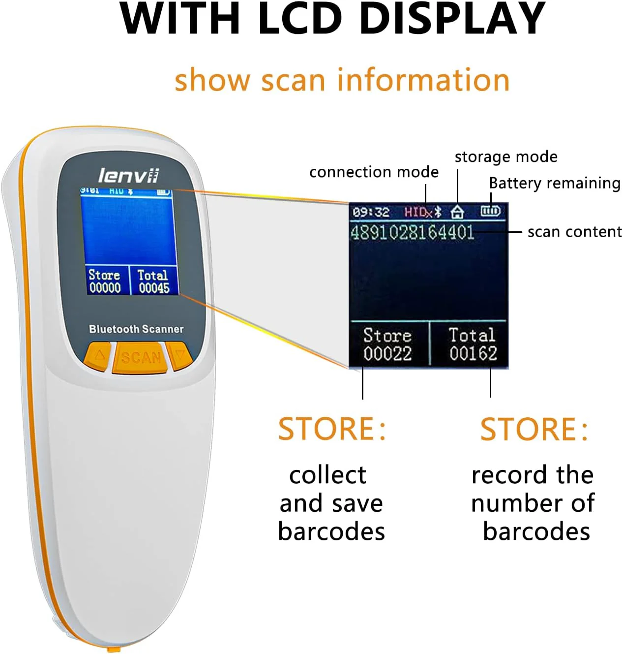 LENVII Mini Wireless Barcode Scanner Bluetooth 3-in-1 Portable Barcode Reader kabellos 1D/2D/QR Code Scanner mit Display Barcode Leser WIN/Android/iOS für Geschäft, Supermarkt, Lager(Weiß) - Image 10