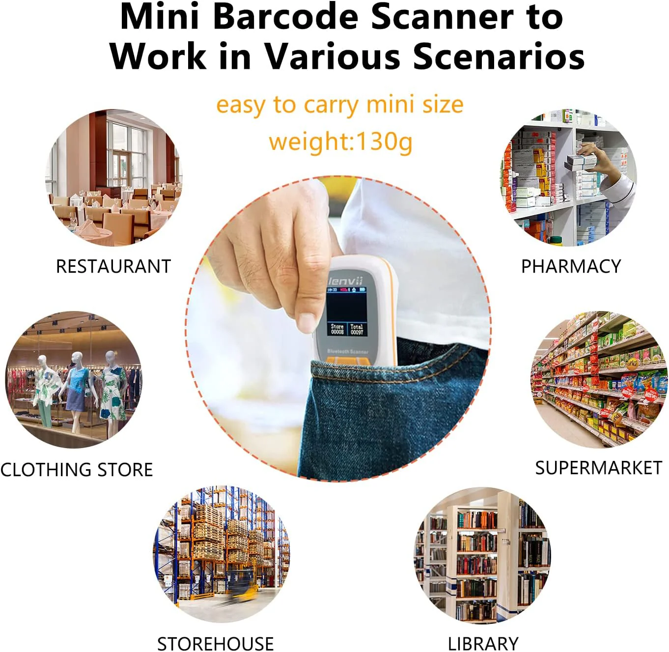 LENVII Mini Wireless Barcode Scanner Bluetooth 3-in-1 Portable Barcode Reader kabellos 1D/2D/QR Code Scanner mit Display Barcode Leser WIN/Android/iOS für Geschäft, Supermarkt, Lager(Weiß) - Image 12