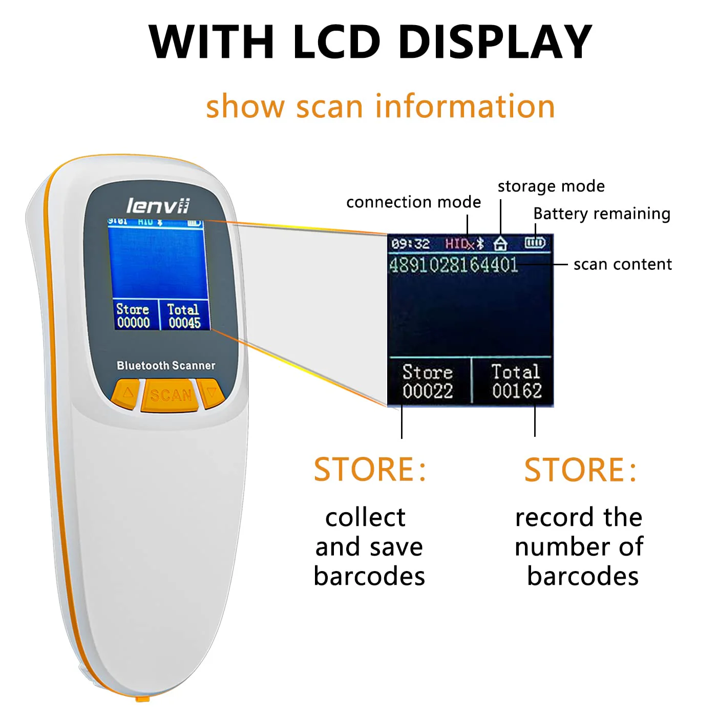 LENVII Mini Wireless Barcode Scanner Bluetooth 3-in-1 Portable Barcode Reader kabellos 1D/2D/QR Code Scanner mit Display Barcode Leser WIN/Android/iOS für Geschäft, Supermarkt, Lager(Weiß) - Image 13