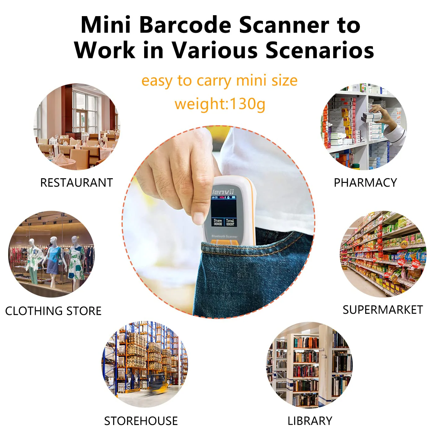 LENVII Mini Wireless Barcode Scanner Bluetooth 3-in-1 Portable Barcode Reader kabellos 1D/2D/QR Code Scanner mit Display Barcode Leser WIN/Android/iOS für Geschäft, Supermarkt, Lager(Weiß) - Image 7