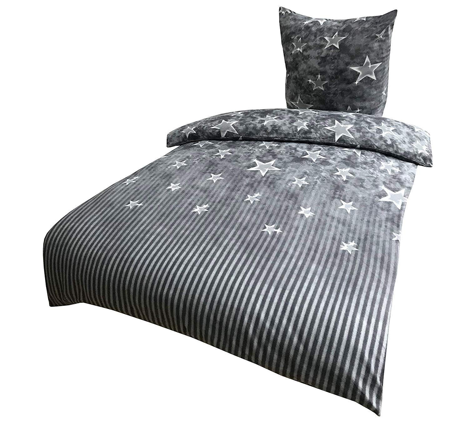 Leonado Vicenti 2 TLG. 135x200 Flausch Bettwäsche aus Thermo Fleece Garnitur Sterne Galaxy Grau Nevresim Takimi - Image 6