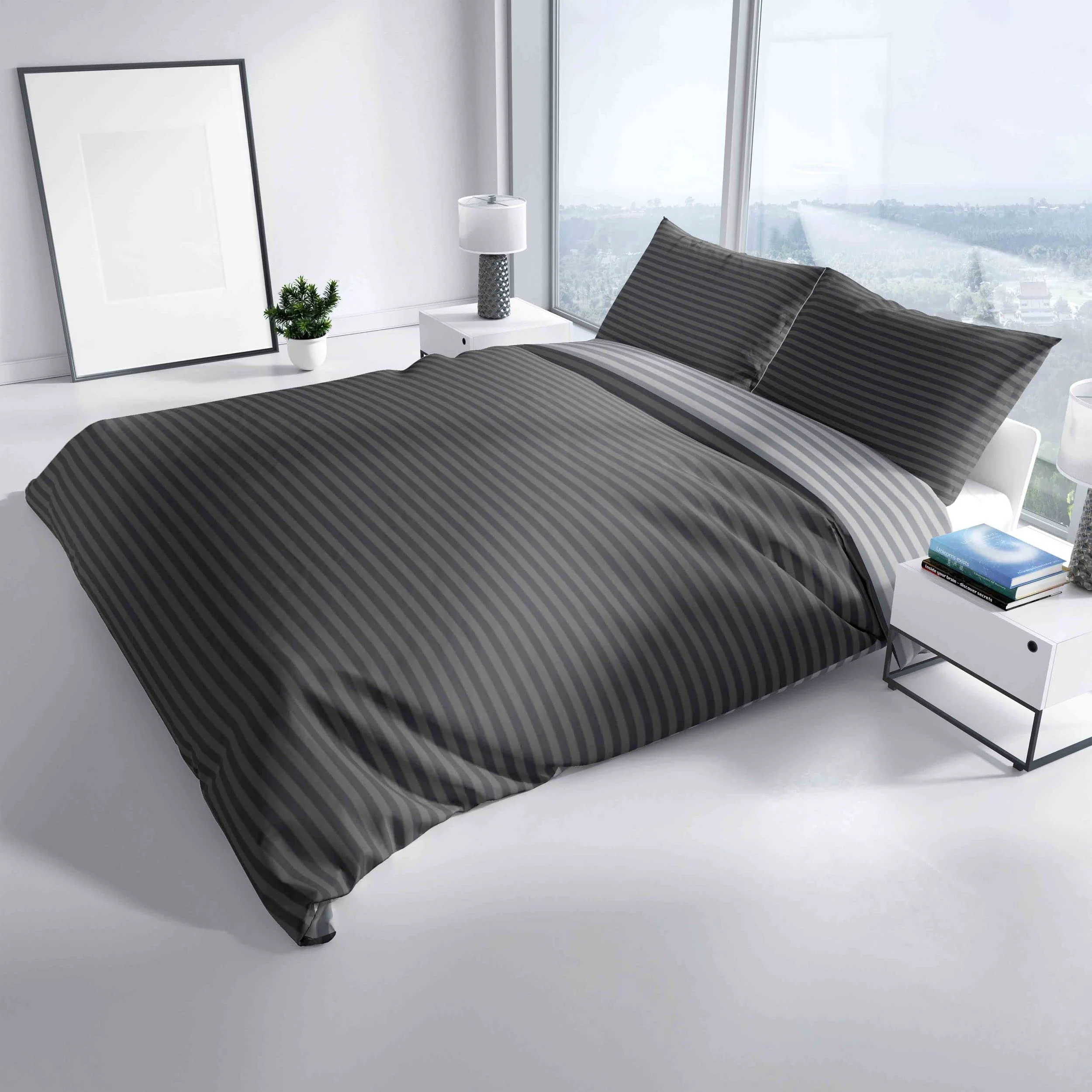 Leonado Vicenti Bettwäsche Baumwolle 135x200 Silber Grau Gestreift Set Schlafzimmer Garnitur Wendebettwäsche Bezug Decke mit Reißverschluss - Image 2