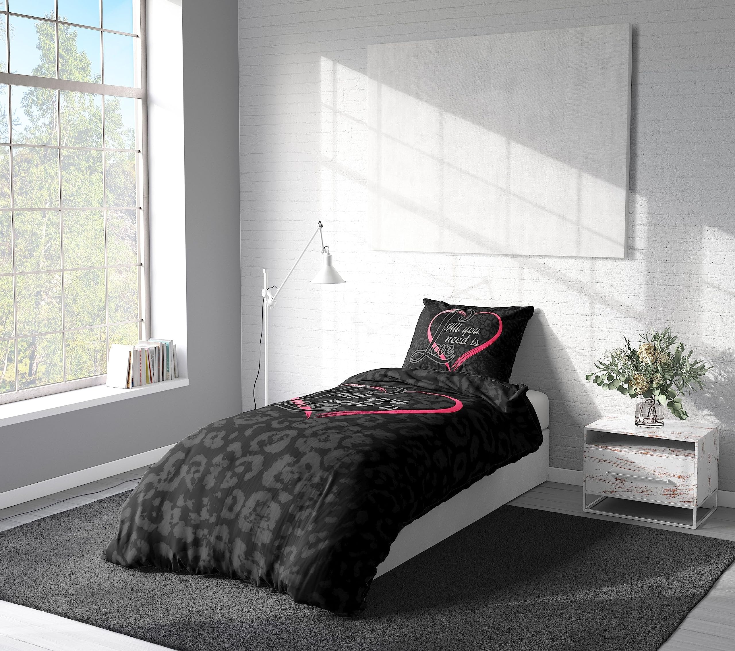 Leonado Vicenti Partner Bettwäsche 135x200 Microfaser 4 teilig Herz in Pink und Love Fotodruck mit Reißverschluss Schwarz - Image 4