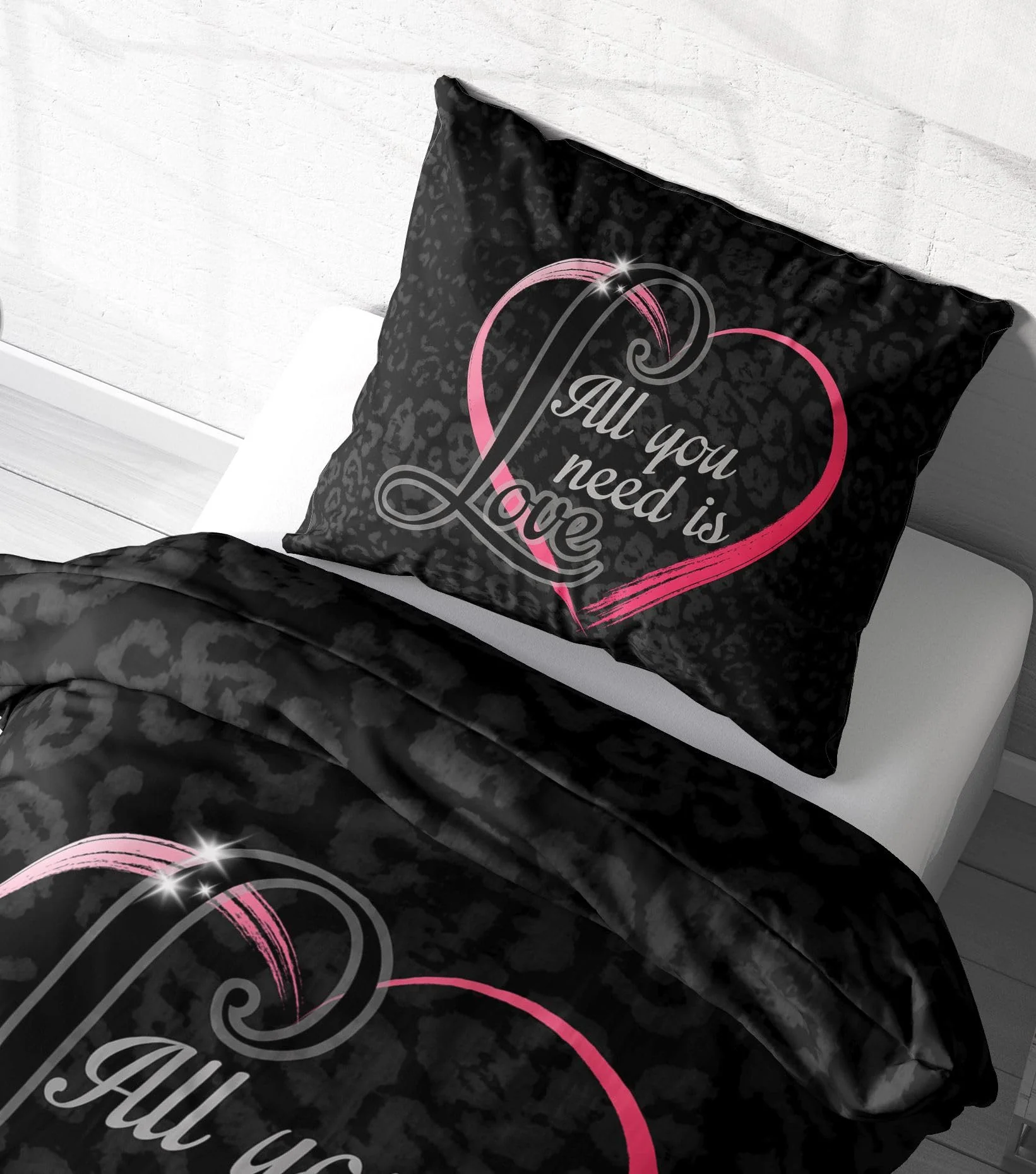 Leonado Vicenti Partner Bettwäsche 135x200 Microfaser 4 teilig Herz in Pink und Love Fotodruck mit Reißverschluss Schwarz - Image 7