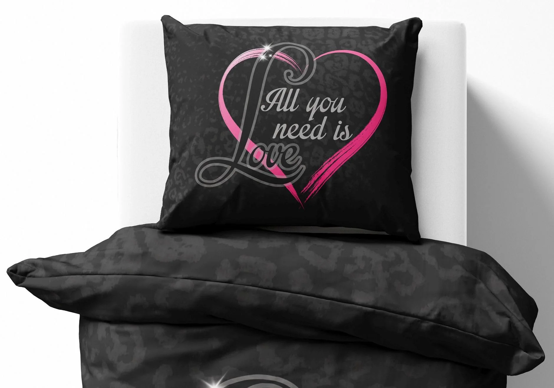 Leonado Vicenti Partner Bettwäsche 135x200 Microfaser 4 teilig Herz in Pink und Love Fotodruck mit Reißverschluss Schwarz - Image 8