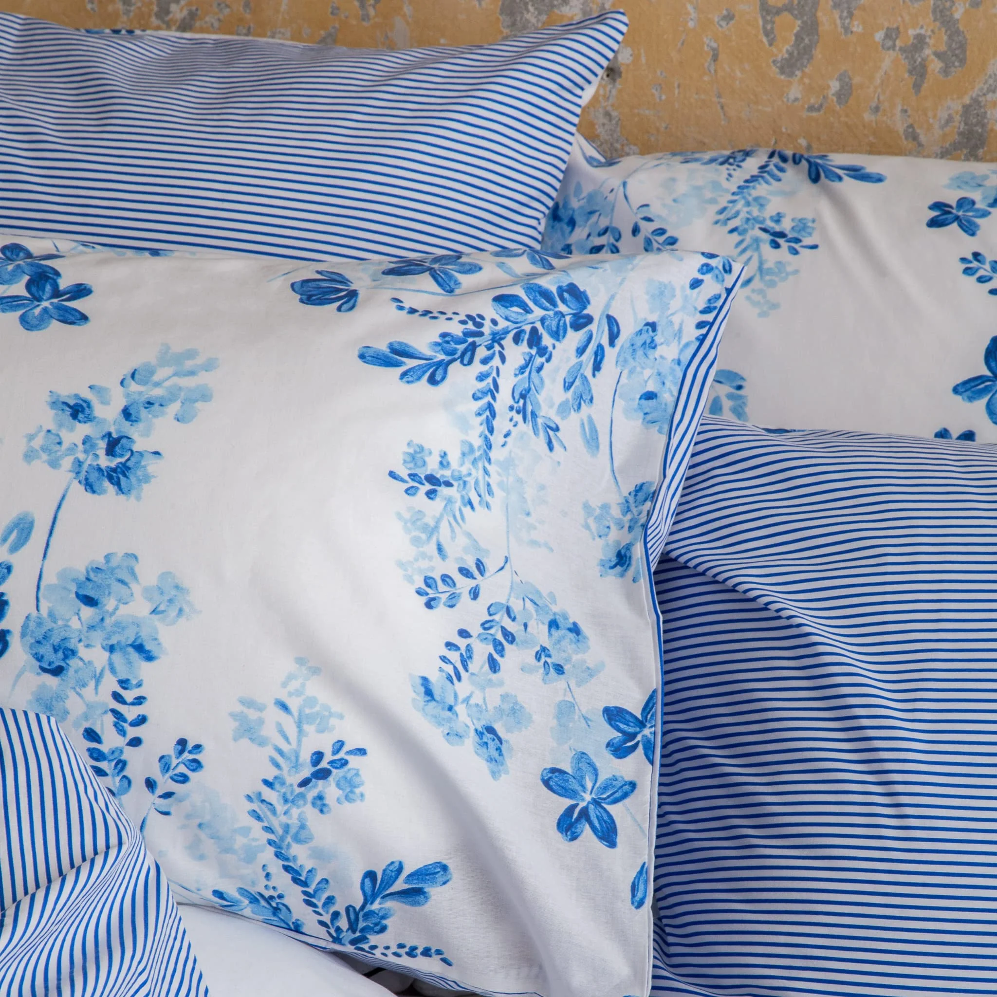 LERUUM Bettwäsche Set 140x200 Baumwolle Reversibel Streifen Blumen Blau Weiß Bettbezug (140 x 200 + 65 x 65 cm) - Image 2