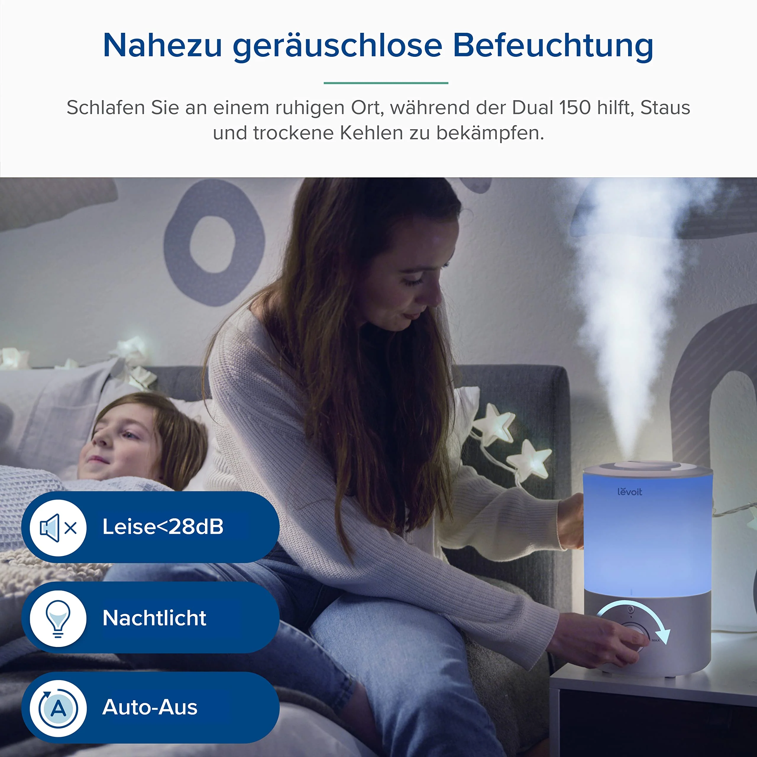 Levoit Top-Fill Luftbefeuchter 3L mit Nachtlicht, Spülmaschinenfest, 360° Drehbare Dampfdüsen, 25Std. Laufzeit, BPA-Frei Duft-Diffusor, 28dB Superleise für Schlafzimmer Pflanzen, Blau - Image 4