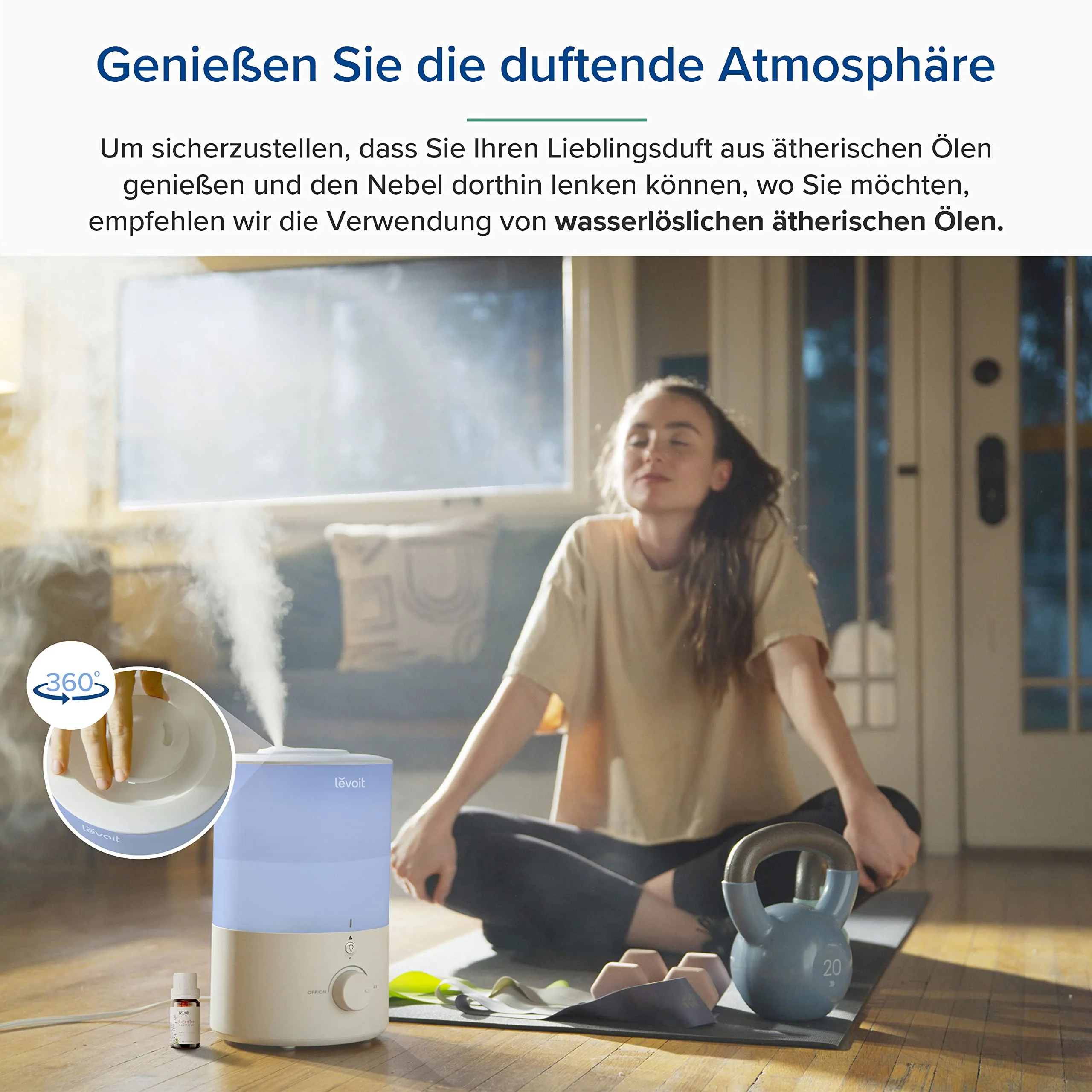 Levoit Top-Fill Luftbefeuchter 3L mit Nachtlicht, Spülmaschinenfest, 360° Drehbare Dampfdüsen, 25Std. Laufzeit, BPA-Frei Duft-Diffusor, 28dB Superleise für Schlafzimmer Pflanzen, Blau - Image 5