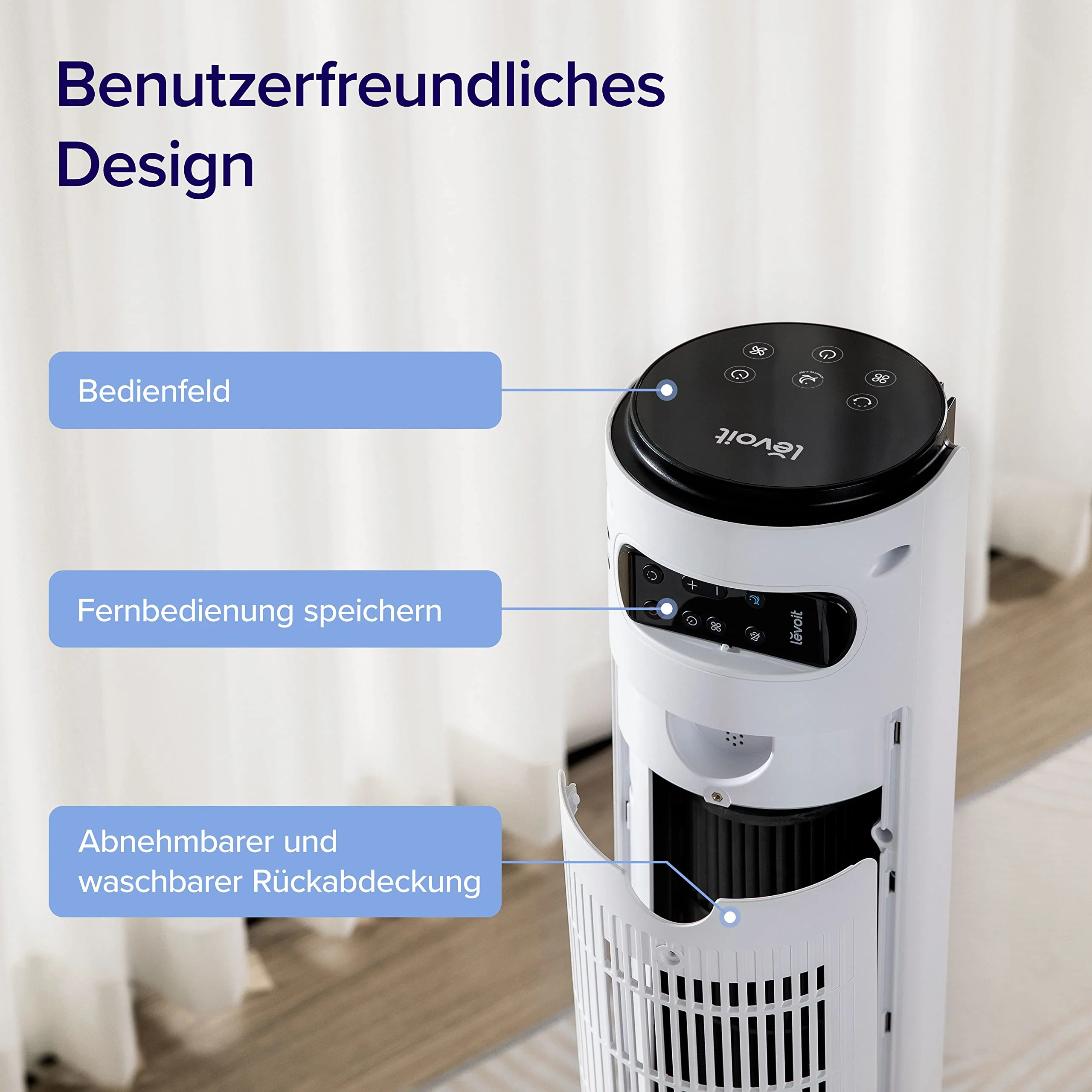 Levoit Turmventilator für Schlafzimmer, 7,5m/s starker 23W energiesparender Ventilator, 25dB sehr leiser Säulenventilator mit Fernbedienung, 12 Geschwindigkeiten 4 Modi, Weiß - Image 3