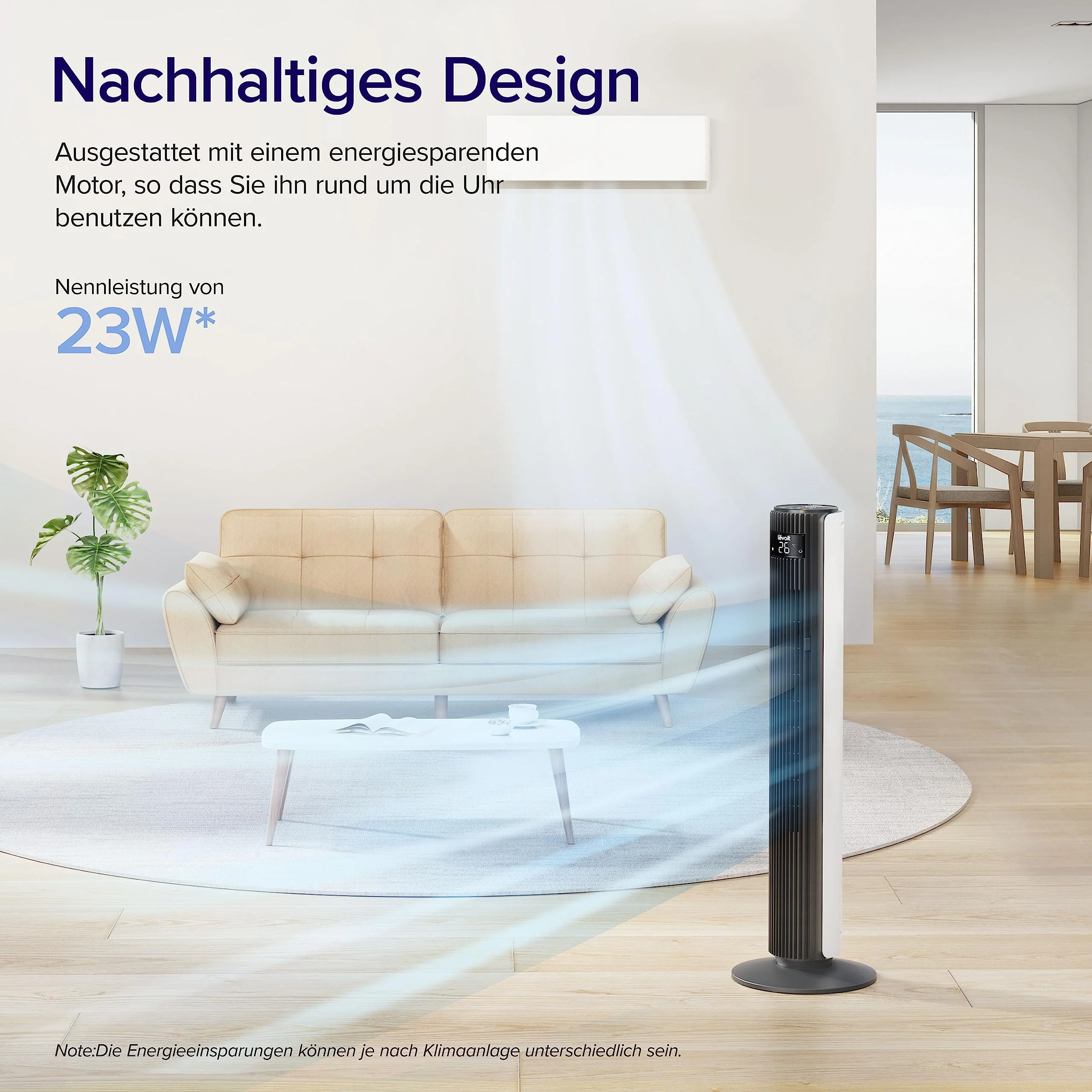 Levoit Turmventilator für Schlafzimmer, 7,5m/s starker 23W energiesparender Ventilator, 25dB sehr leiser Säulenventilator mit Fernbedienung, 12 Geschwindigkeiten 4 Modi, Weiß - Image 4