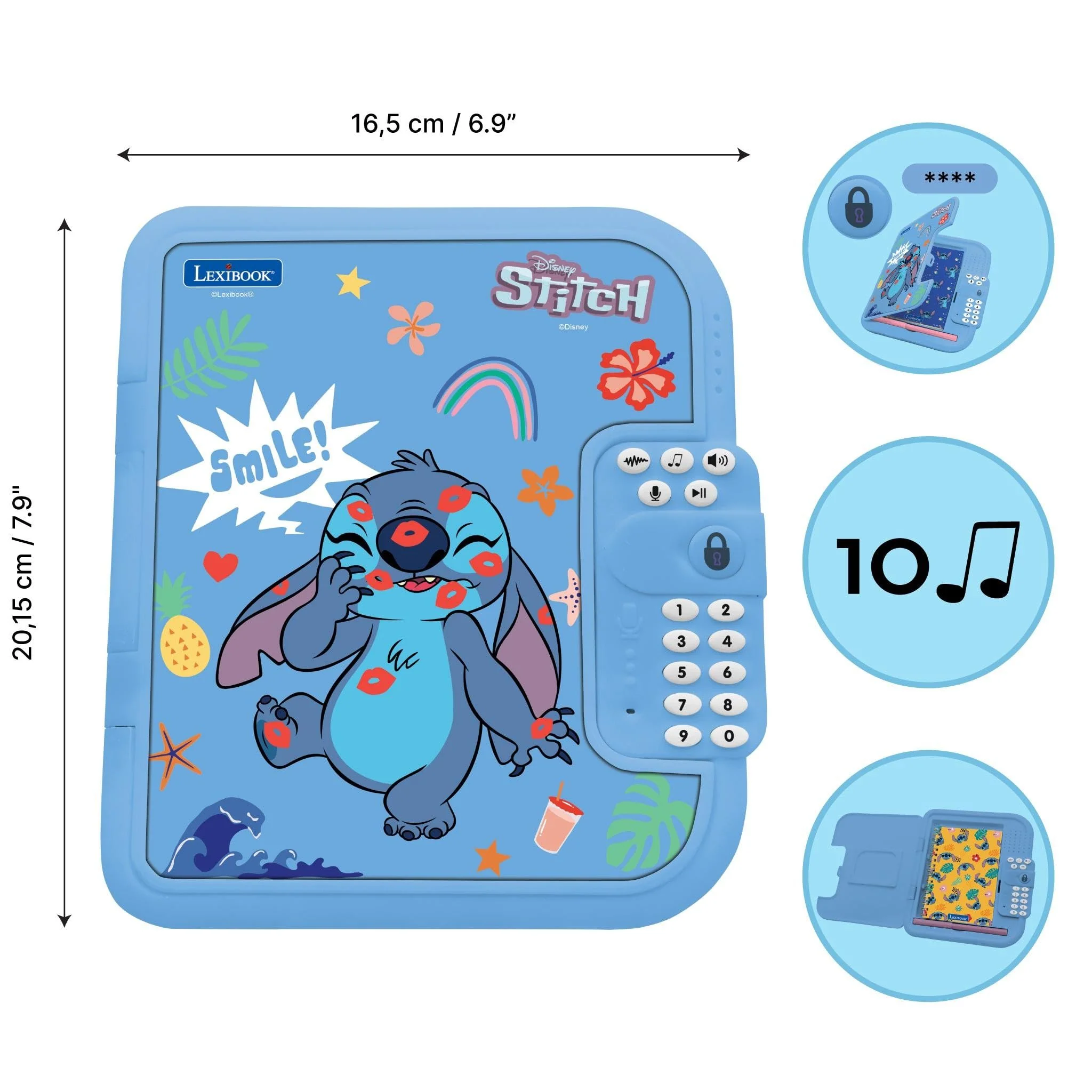 Lexibook, Disney Stitch: Elektronisches Tagebuch mit Stift und Notizbuch inklusive, interaktiv, passwortgeschützt, Spaßfunktionen, Soundeffekte, Blau, SD50D - Image 10
