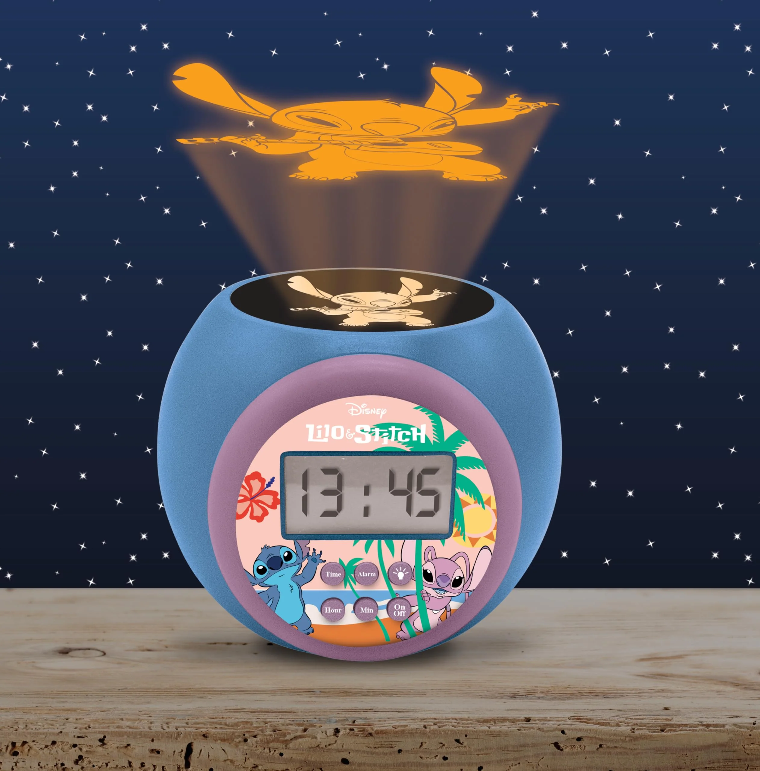 Lexibook, Disney Stitch, Projektionswecker mit Schlummerfunktion und Alarmfunktion, Nachtlicht mit Timer, LCD-Bildschirm, batteriebetrieben, blau, RL977D - Image 2
