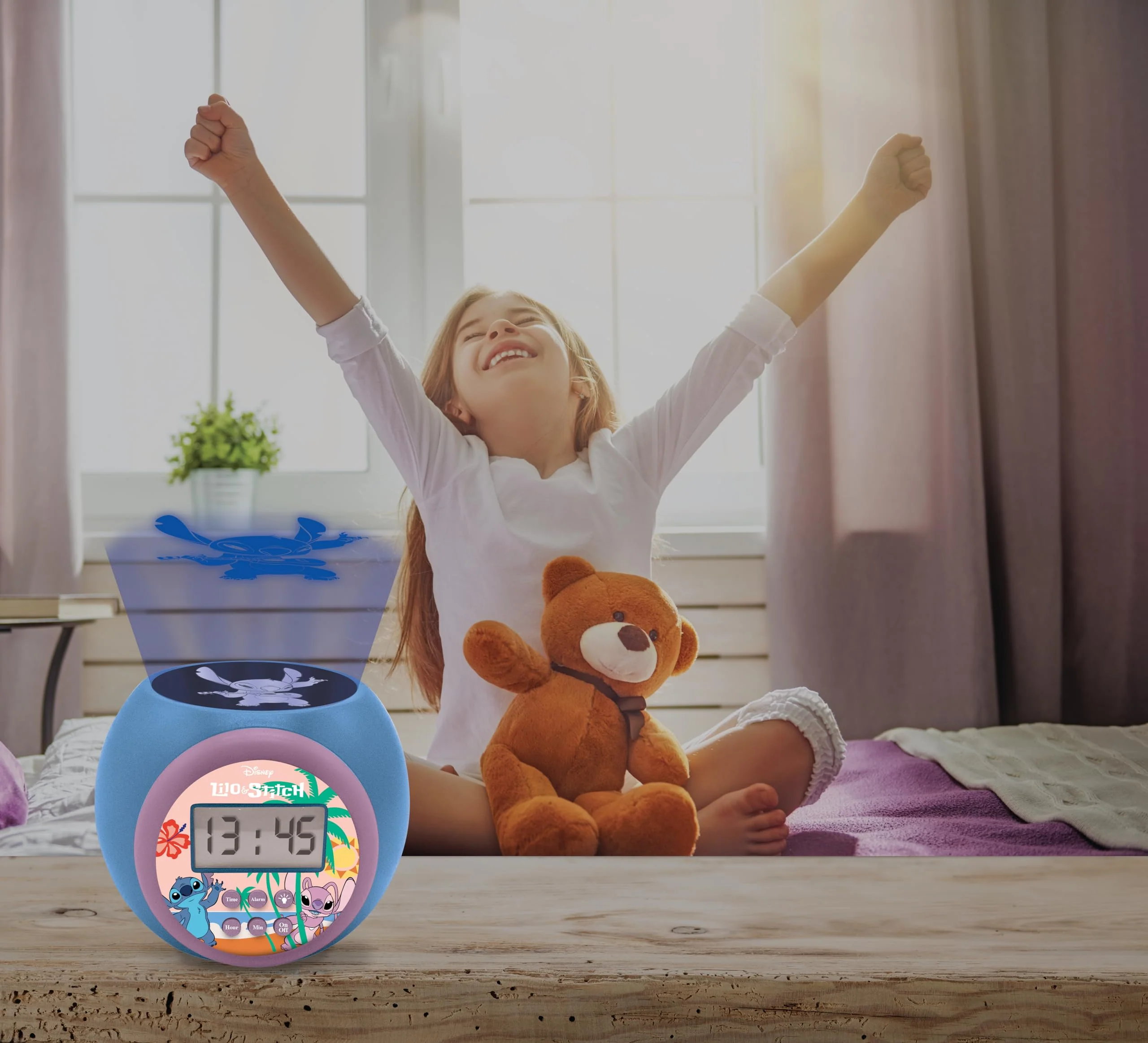 Lexibook, Disney Stitch, Projektionswecker mit Schlummerfunktion und Alarmfunktion, Nachtlicht mit Timer, LCD-Bildschirm, batteriebetrieben, blau, RL977D - Image 3