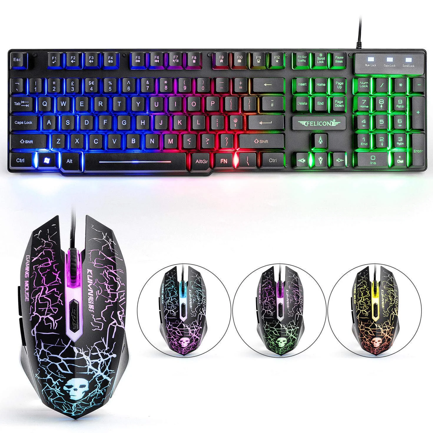 Lexon tech Kabelgebundene Tastatur und Maus Set T6 Rainbow Hintergrundbeleuchtung, USB, ergonomische Multimedia-Tastatur, 2400 DPI,6 Tasten,USB-Gaming-Maus, inklusive Gaming-Mauspads in Standardgröße - Image 4