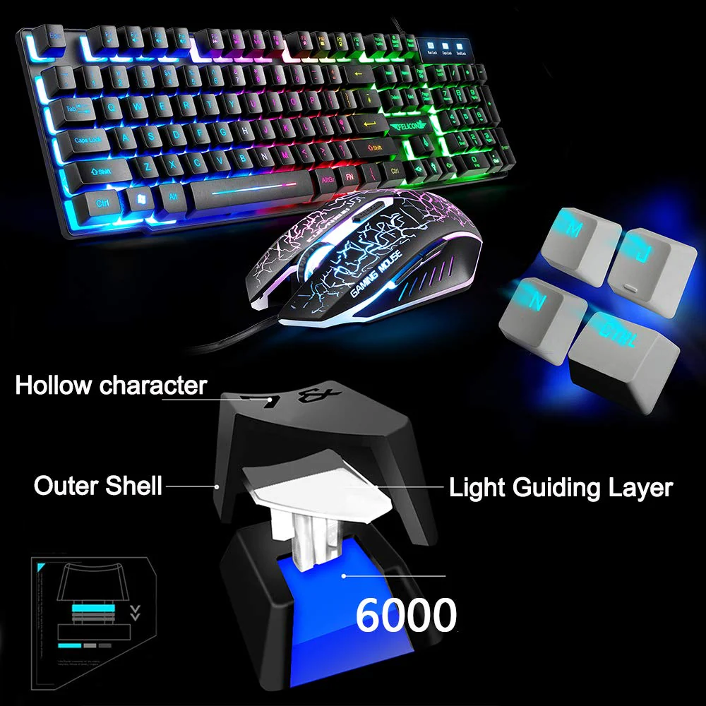 Lexon tech Kabelgebundene Tastatur und Maus Set T6 Rainbow Hintergrundbeleuchtung, USB, ergonomische Multimedia-Tastatur, 2400 DPI,6 Tasten,USB-Gaming-Maus, inklusive Gaming-Mauspads in Standardgröße - Image 9