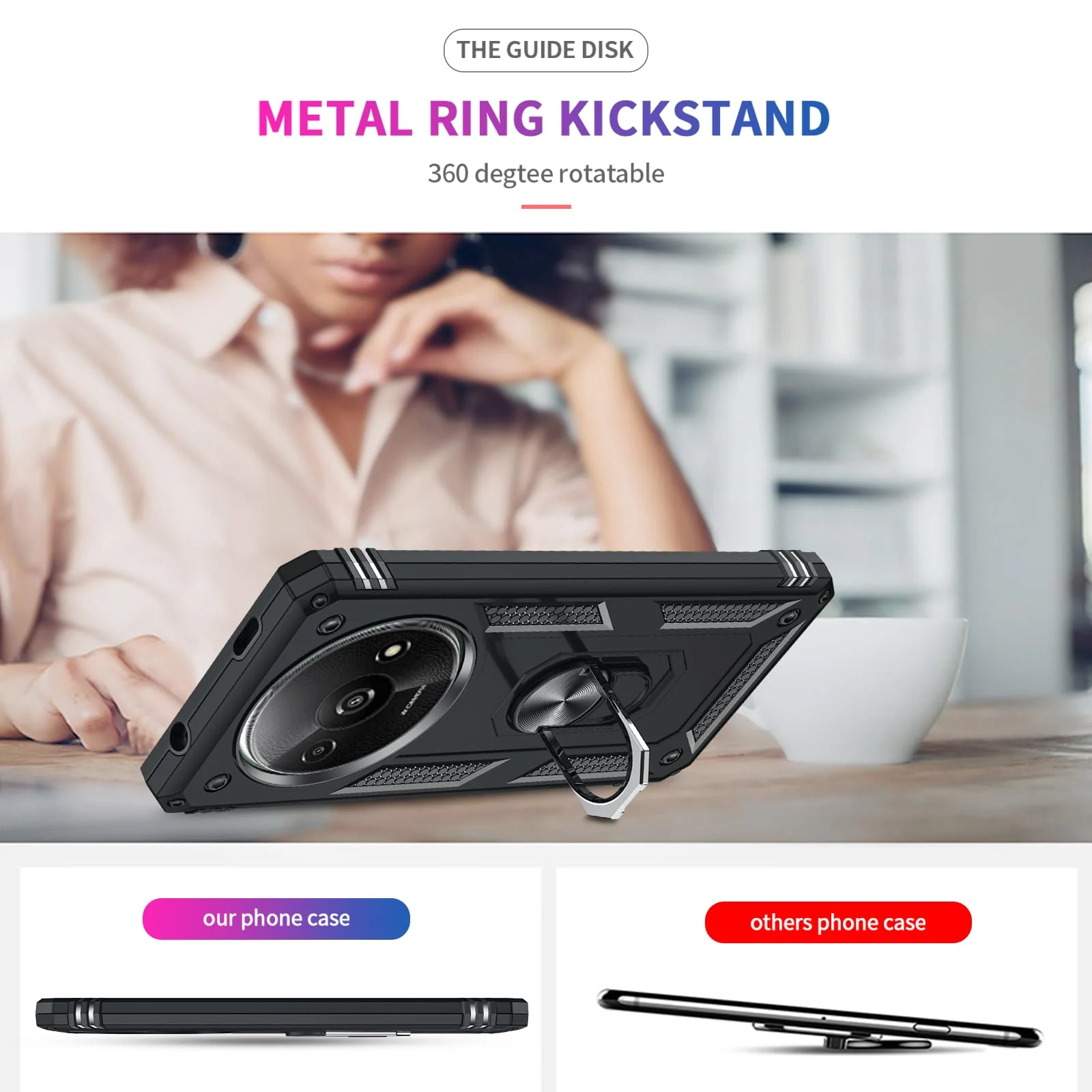 LeYi Hülle für Xiaomi Redmi A3 4G Handyhülle [2 Schutzglas Displayschutz & 2 Kamera Folie] Militär Stoßfest Case Metall Ring Halter Cover Outdoor Hardcase Outdoor Redmi A 3 4 G Schutzhülle Schwarz - Image 14