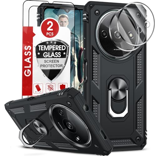 LeYi Hülle für Xiaomi Redmi A3 4G Handyhülle [2 Schutzglas Displayschutz & 2 Kamera Folie] Militär Stoßfest Case Metall Ring Halter Cover Outdoor Hardcase Outdoor Redmi A 3 4 G Schutzhülle Schwarz - Image 9