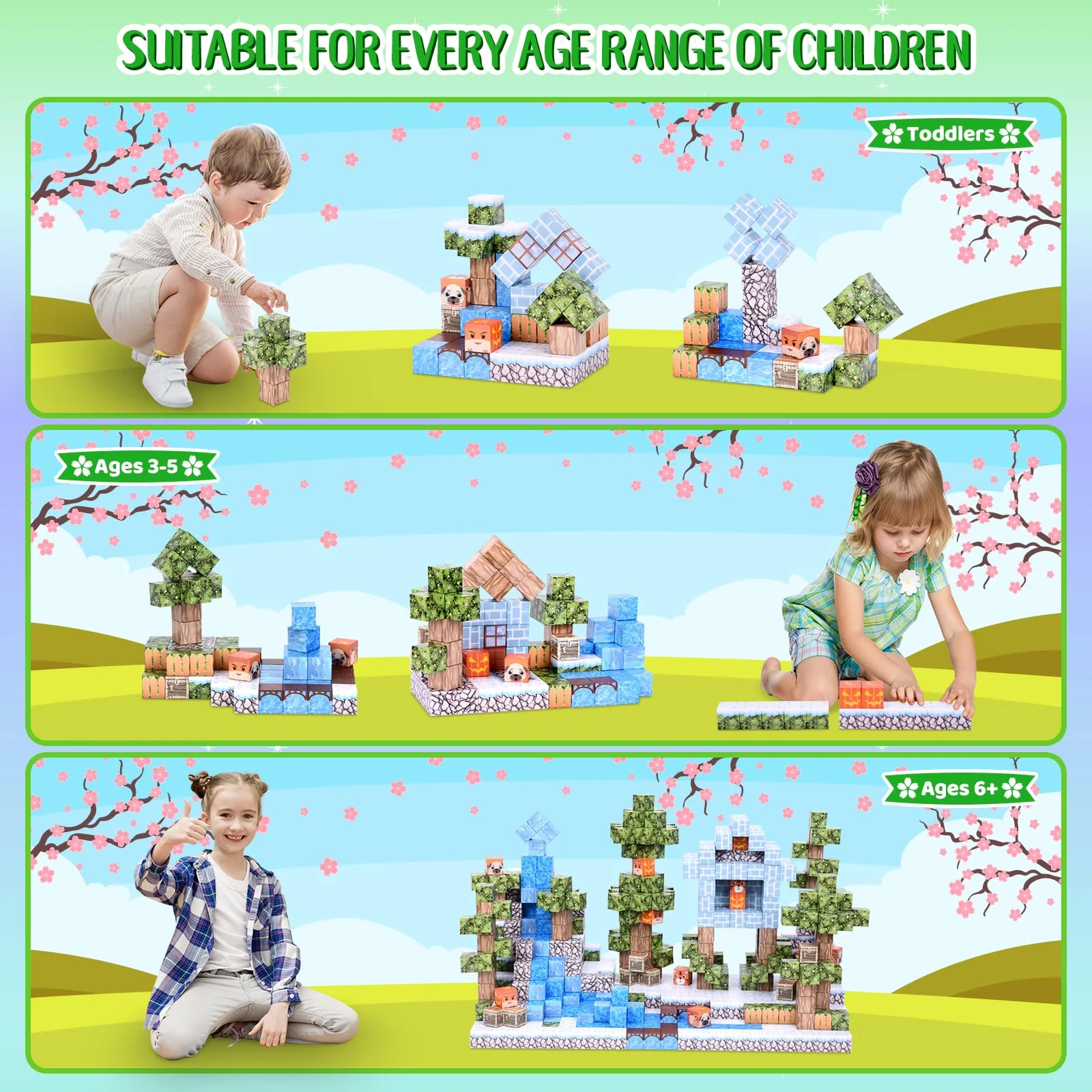 LFZXKJKJ 100 PCS Mgnetische Bauklötze, Magnetische Fliesen Bauen Magnet Welt Set, STEM Sensorik Spielzeug für Kleinkinder Kinder Mädchen Jungen ab 3 Jahren, Fidget Würfel Konstruktion Spielzeug - Image 7