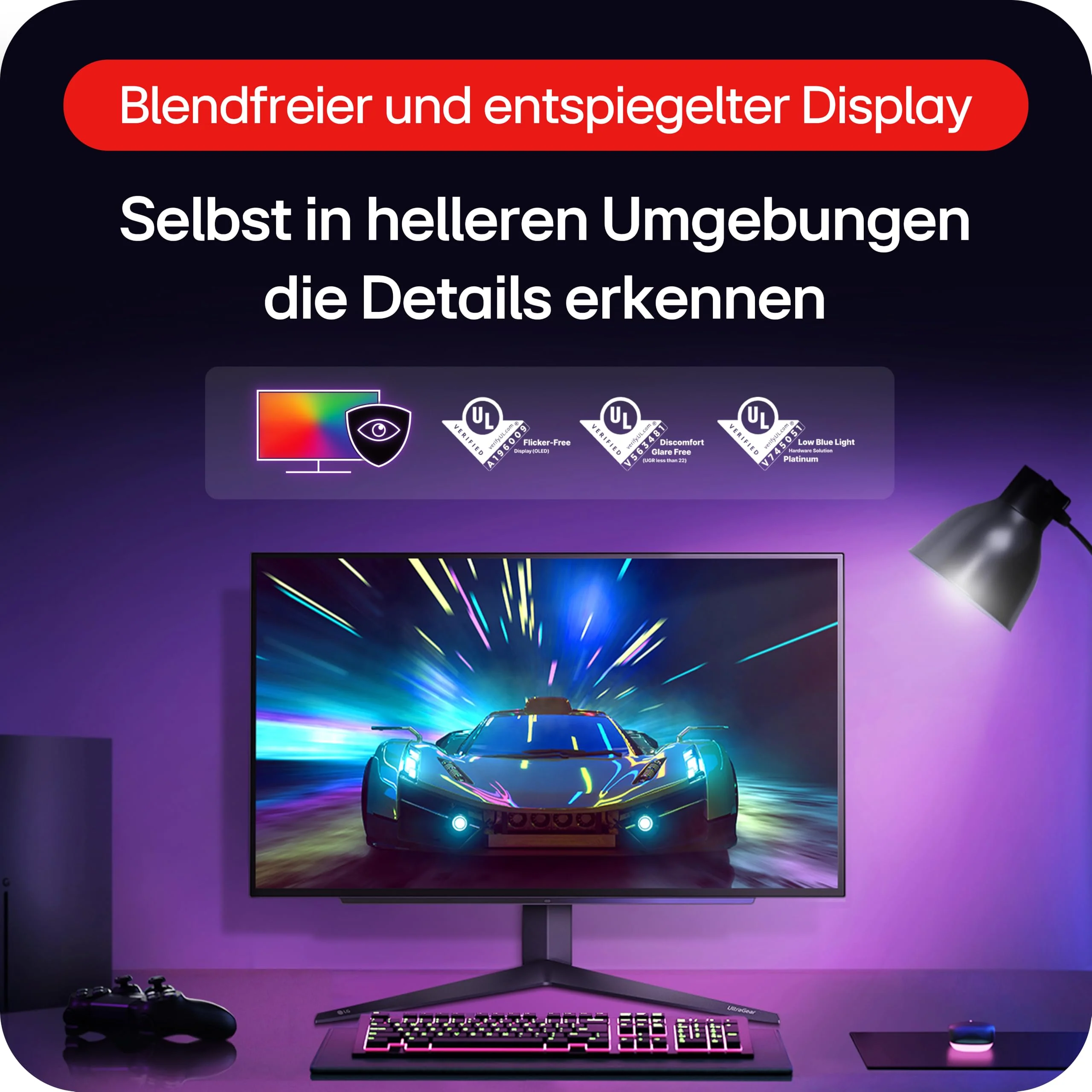 LG Electronics 27GS93QE-B.AEU UltraGear™ OLED Gaming Monitor 27", 2560 x 1440, 16:9, 0,03 ms GtG, 240 Hz, HDR10, DisplayHDR™400 TRUE BLACK, DCI-P3 98,5%, NVIDIA G-Sync™, AMD FreeSync™ - Schwarz - Image 6