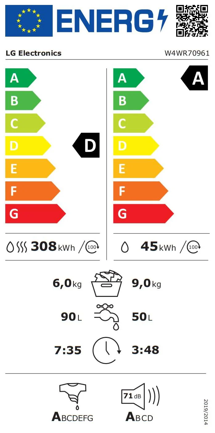 LG Electronics W4WR70961, Klasse A/D, Frontlader-Waschtrockner 9-6 kg, 1360 U/min, AI Direct Drive, Wi-Fi, Tiefenreinigung mit Dampf, TurboWash, Aqualock, Wäsche nachlegen 62 x 60 x 85 cm ꟷ Weiß - Image 7