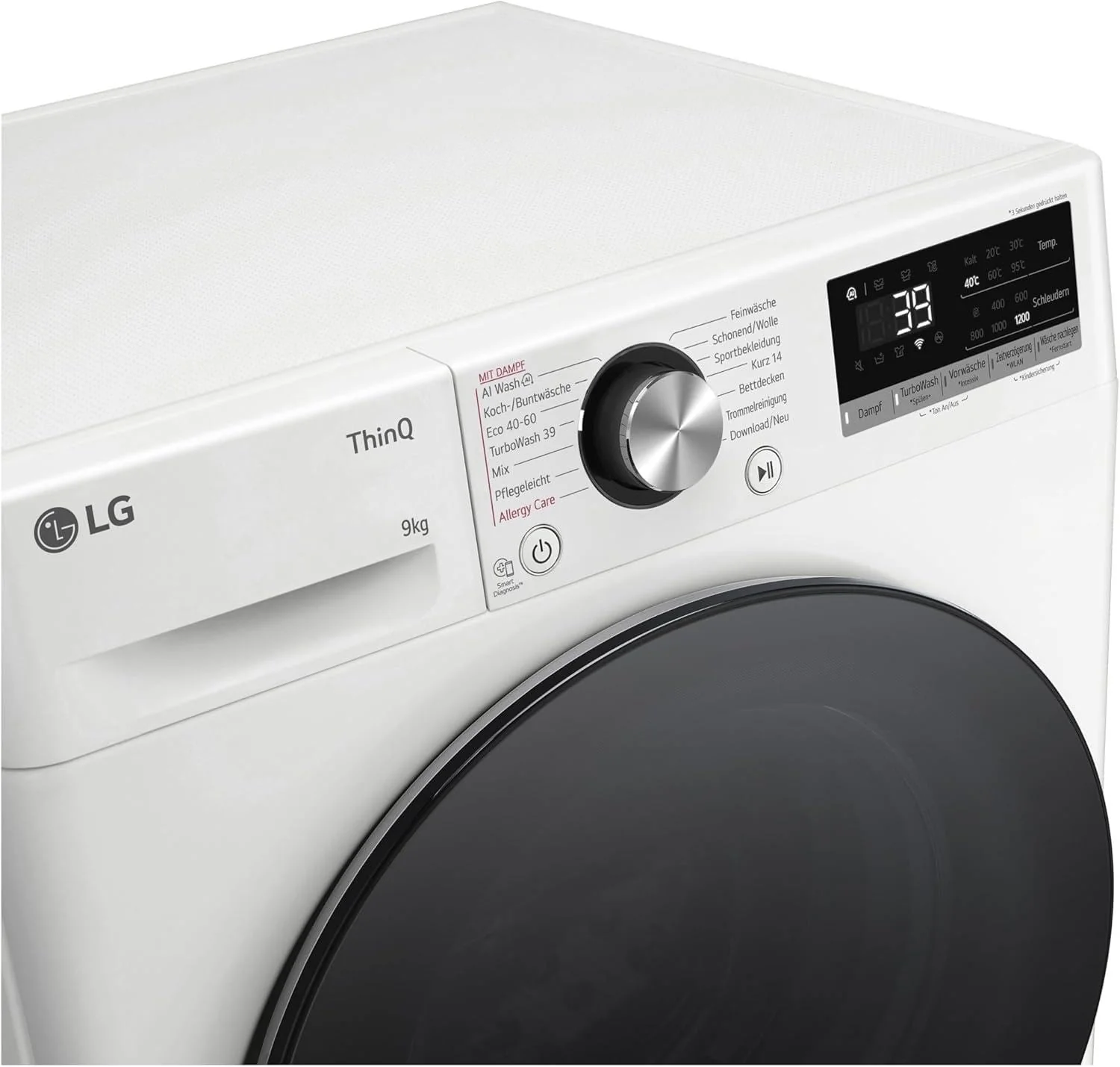LG F2V7SLIM9, Klasse A, Waschmaschine Slim 9 kg, 60x47.5x85 cm, Wi-Fi, AI Direct Drive, Tiefenreinigung mit Dampf, TurboWash 360°, Außentür aus Gehärtetem Glas, Weiß mit Schwarzem Bullaugenring - Image 10