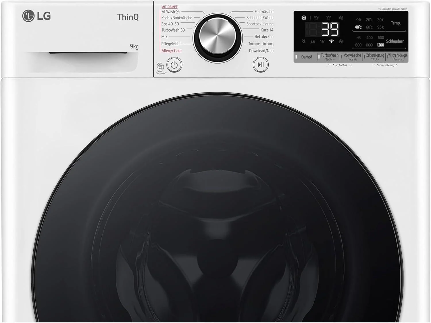 LG F2V7SLIM9, Klasse A, Waschmaschine Slim 9 kg, 60x47.5x85 cm, Wi-Fi, AI Direct Drive, Tiefenreinigung mit Dampf, TurboWash 360°, Außentür aus Gehärtetem Glas, Weiß mit Schwarzem Bullaugenring - Image 11