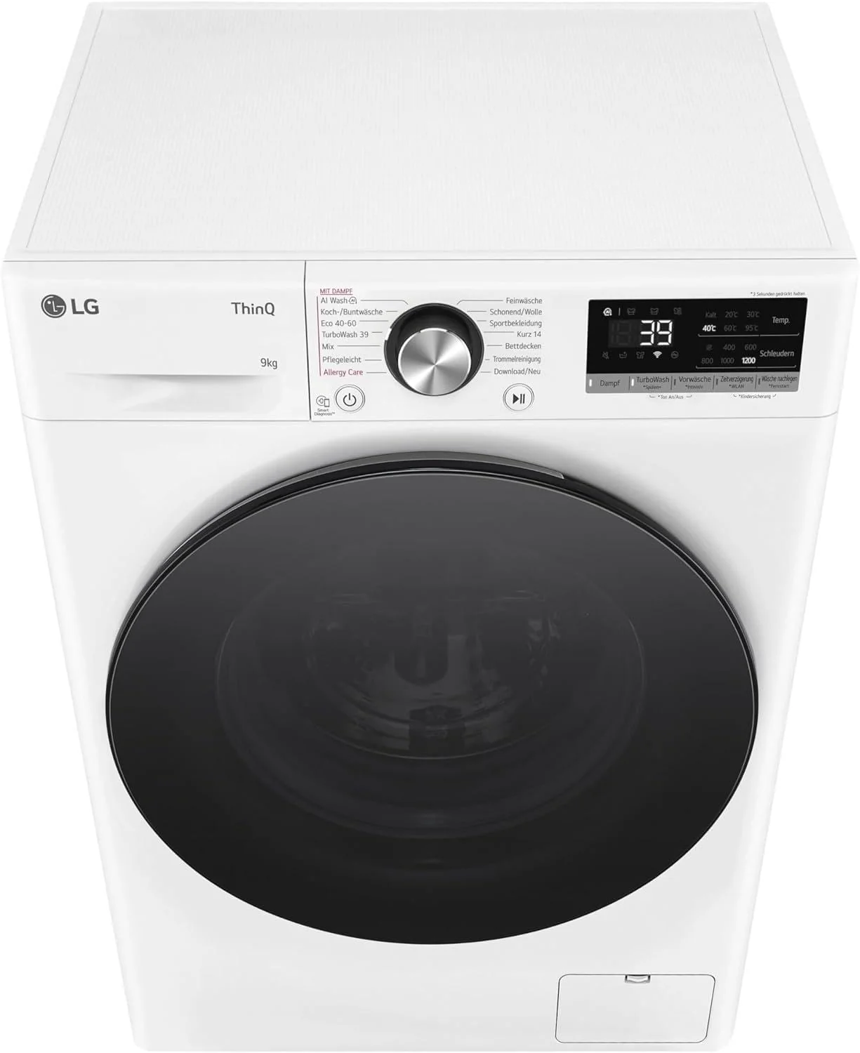 LG F2V7SLIM9, Klasse A, Waschmaschine Slim 9 kg, 60x47.5x85 cm, Wi-Fi, AI Direct Drive, Tiefenreinigung mit Dampf, TurboWash 360°, Außentür aus Gehärtetem Glas, Weiß mit Schwarzem Bullaugenring - Image 2