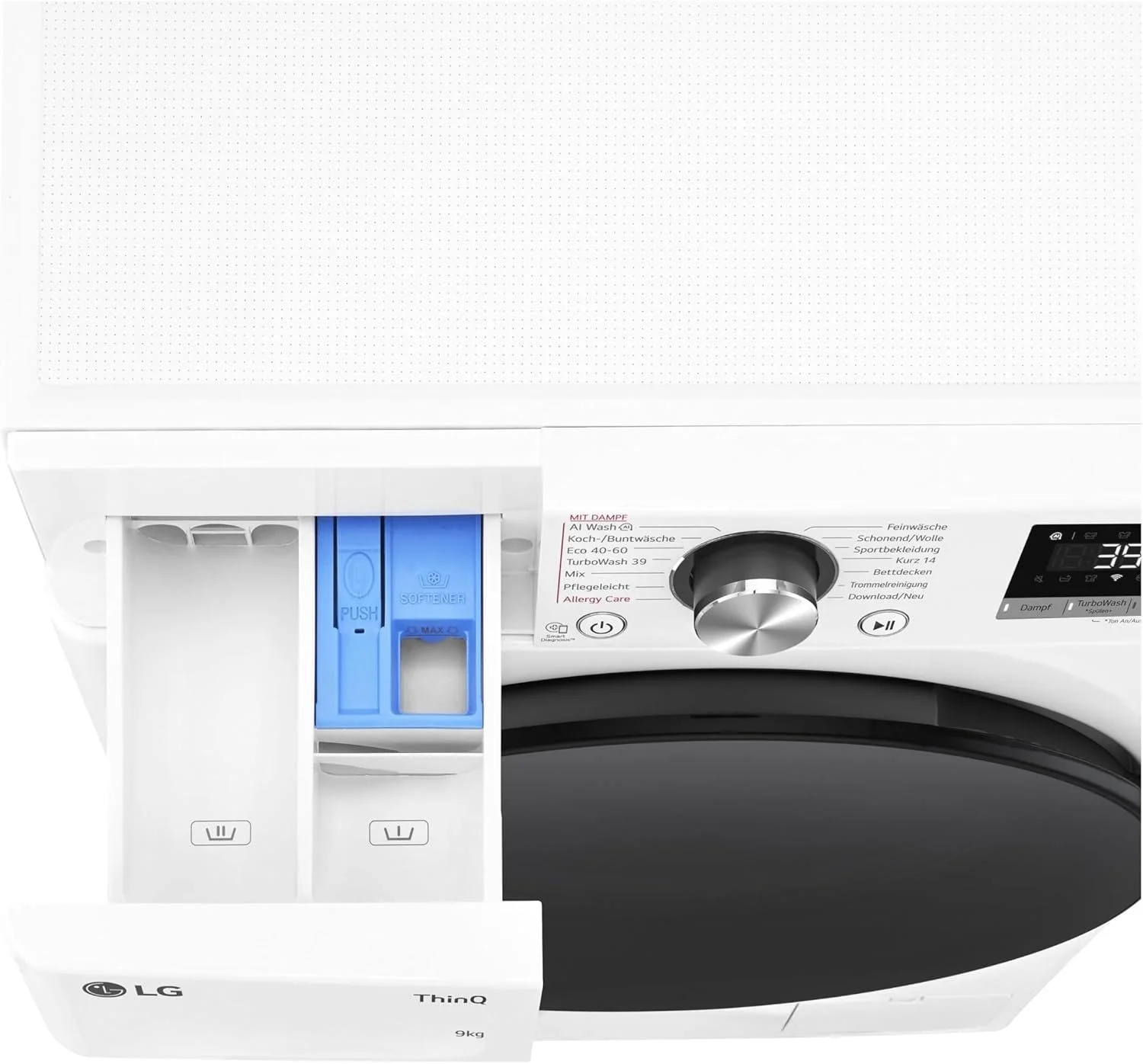 LG F2V7SLIM9, Klasse A, Waschmaschine Slim 9 kg, 60x47.5x85 cm, Wi-Fi, AI Direct Drive, Tiefenreinigung mit Dampf, TurboWash 360°, Außentür aus Gehärtetem Glas, Weiß mit Schwarzem Bullaugenring - Image 4