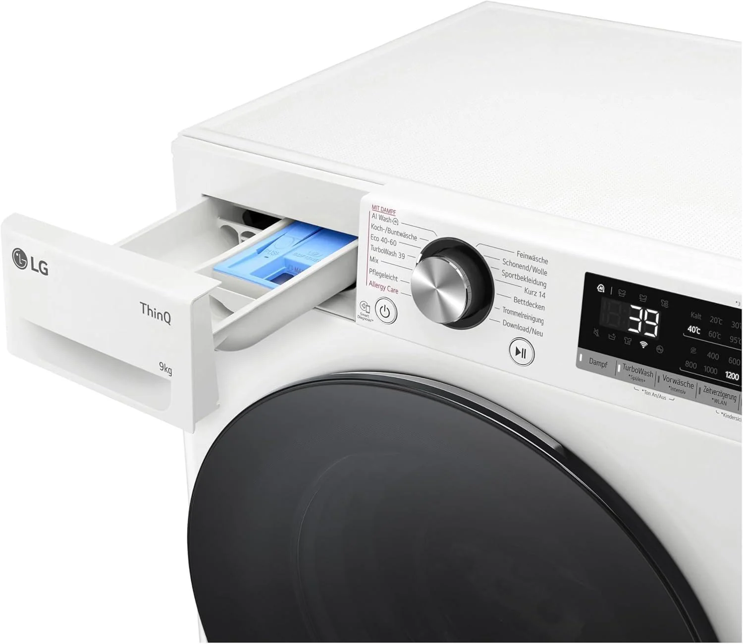 LG F2V7SLIM9, Klasse A, Waschmaschine Slim 9 kg, 60x47.5x85 cm, Wi-Fi, AI Direct Drive, Tiefenreinigung mit Dampf, TurboWash 360°, Außentür aus Gehärtetem Glas, Weiß mit Schwarzem Bullaugenring - Image 9