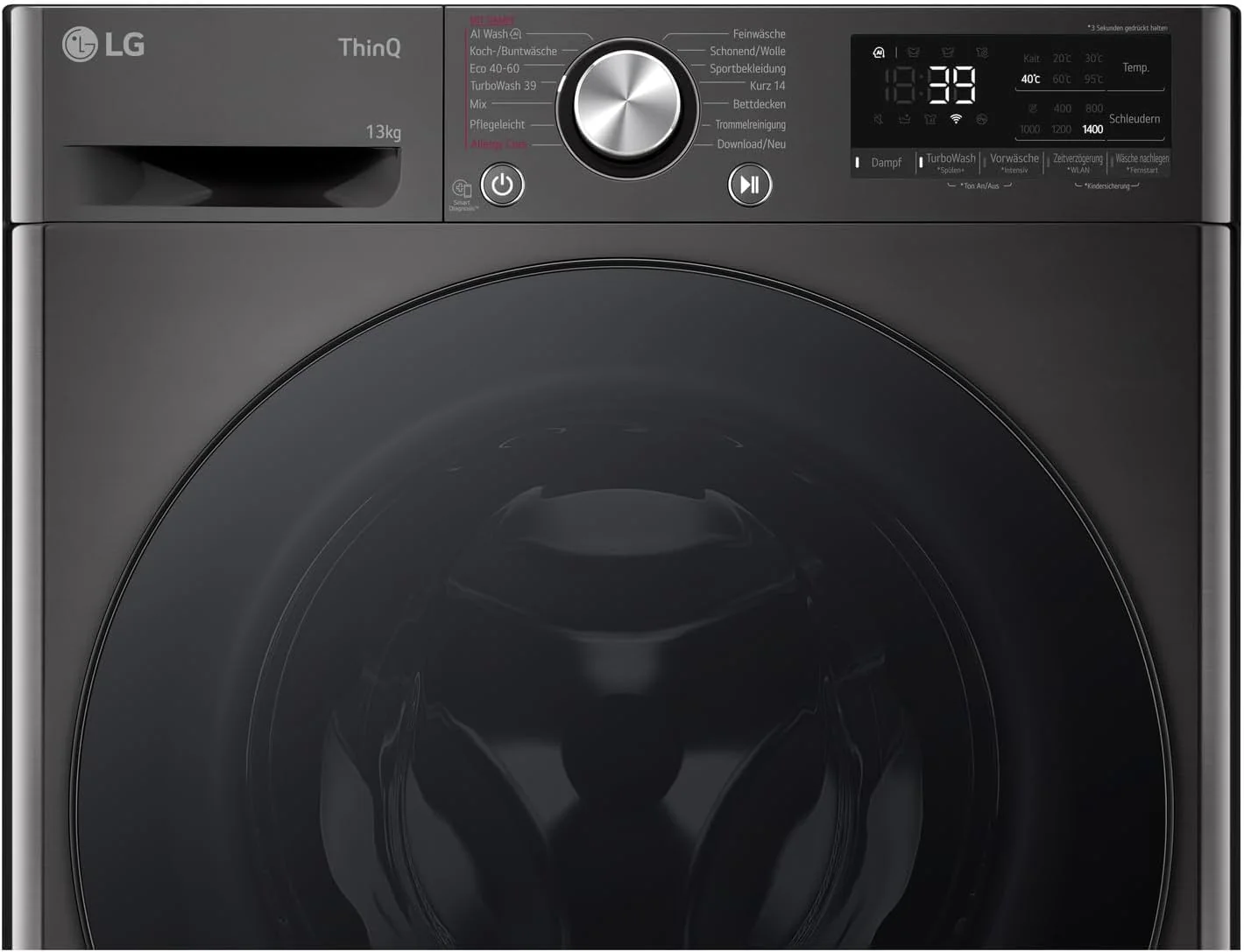 LG F4WR703YB Frontlader-Waschmaschine 13 kg, Klasse A -20%, 1.400 U./Min., 61.5x60x85 cm, TurboWash 360 in 39 Minuten, Allergy Care, Steam, Wi-Fi, Digitales Touchdisplay, Platinum Black - Image 5