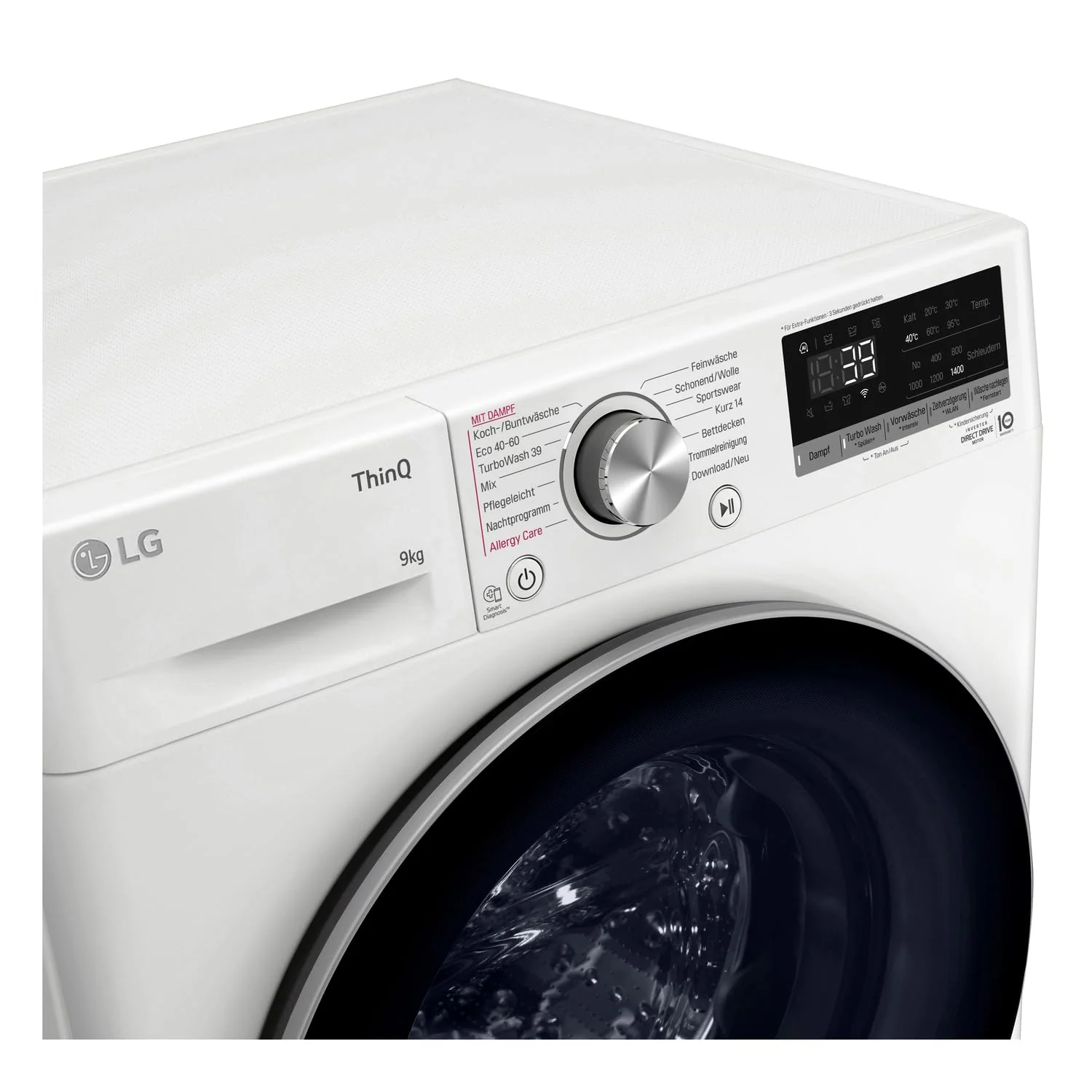 LG F4WV709P1E, Klasse A, Frontlader-Waschmaschine 9 kg, Wi-Fi, AI Direct Drive, Tiefenreinigung mit Dampf, TurboWash 360°, Große Kapazität, Außentür aus gehärtetem Glas, 60 x 62 x 85 cm ꟷ Weiß - Image 4