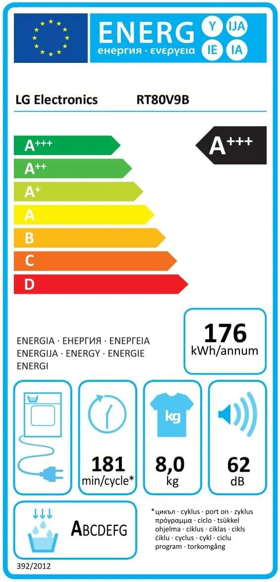 LG RT80V9B, Klasse A+++,Trockner 8 kg, Wärmepumpentrockner mit Kurzprogramm, Trockensensor, Trommelmaterial aus Edelstahl, 60 x 69 x 85 cm ꟷ Schwarz - Image 10