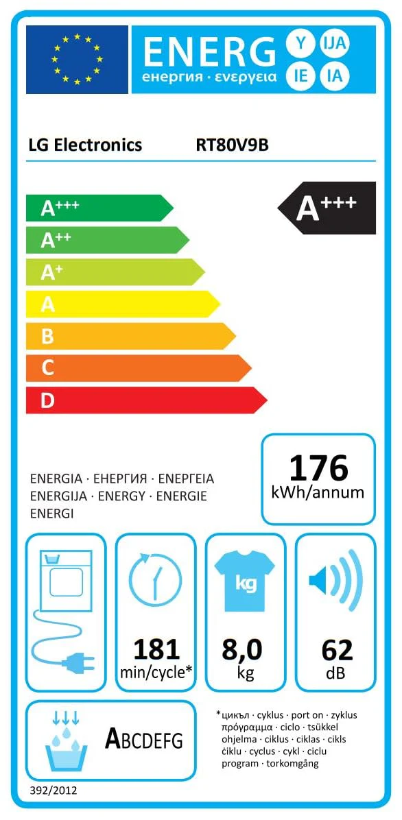 LG RT80V9B, Klasse A+++,Trockner 8 kg, Wärmepumpentrockner mit Kurzprogramm, Trockensensor, Trommelmaterial aus Edelstahl, 60 x 69 x 85 cm ꟷ Schwarz - Image 12