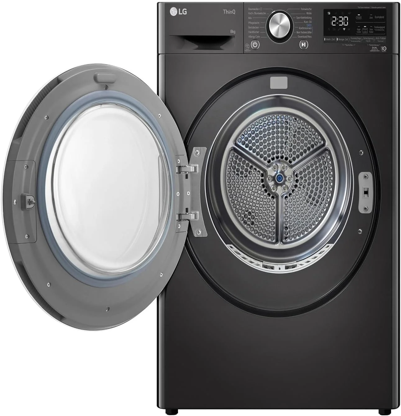 LG RT80V9B, Klasse A+++,Trockner 8 kg, Wärmepumpentrockner mit Kurzprogramm, Trockensensor, Trommelmaterial aus Edelstahl, 60 x 69 x 85 cm ꟷ Schwarz - Image 2