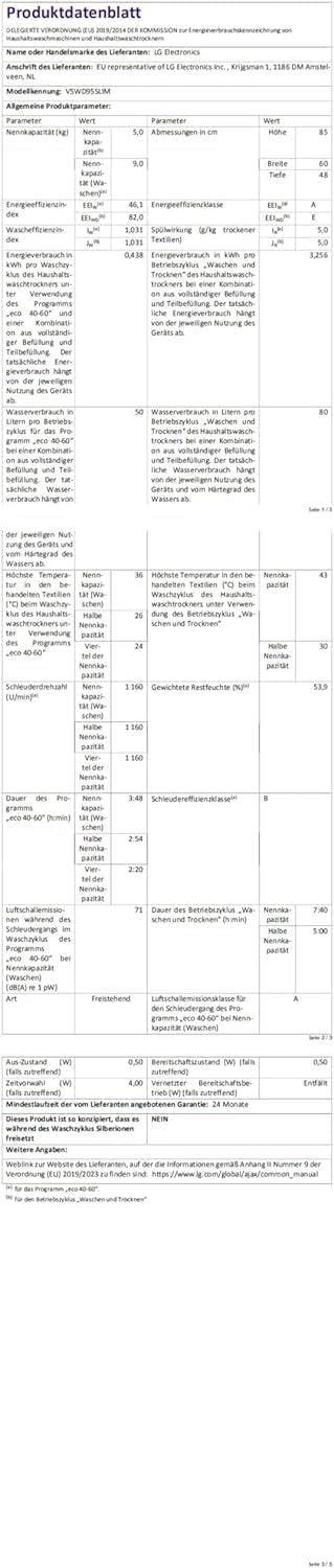 LG V5WD95SLIM, Klasse A - E, Frontlader-Waschtrockner 9 - 5 kg, Waschtrockner Slim 53,5 cm Tiefe, Wi-Fi, AI Direct Drive, Tiefenreinigung mit Dampf, TurboWash 360, Große Kapazität, Weiß - Image 4