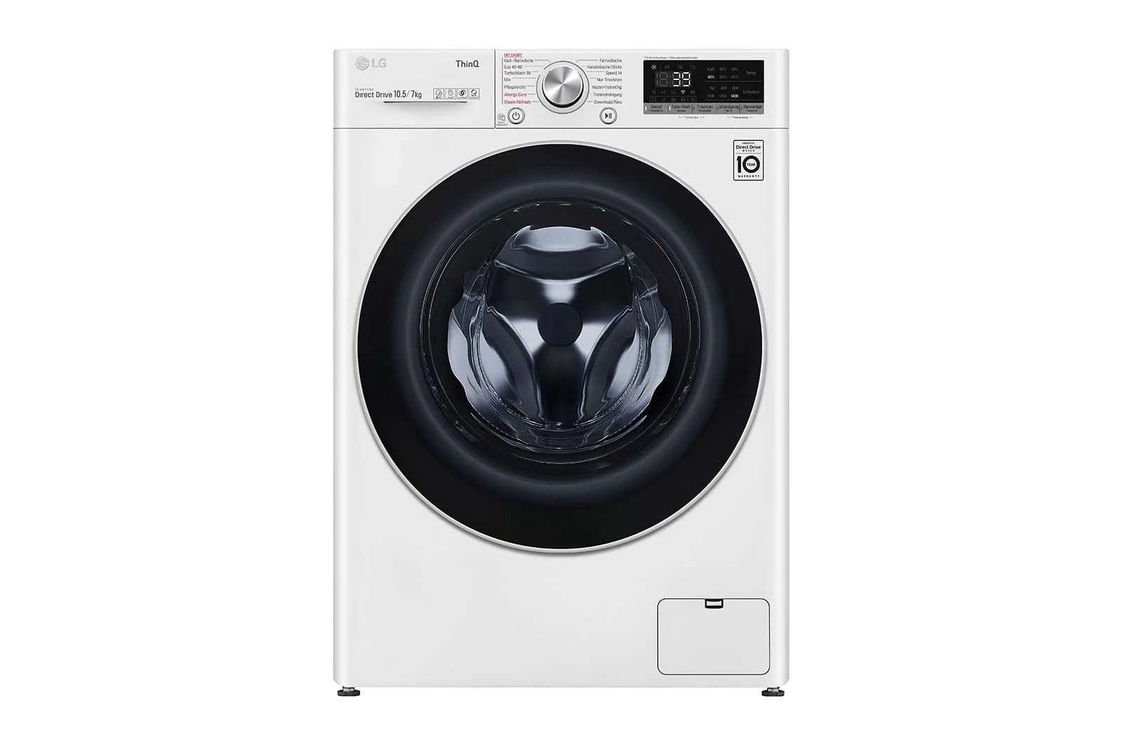 LG V7WD107H2E, Klasse E, Frontlader-Waschtrockner 10,5 - 7 kg, 1400 U/min, AI Direct Drive, Wi-Fi, Tiefenreinigung mit Dampf, TurboWash, Größere Kapazität, 62 x 60 x 85 cm ꟷ Weiß - Image 2