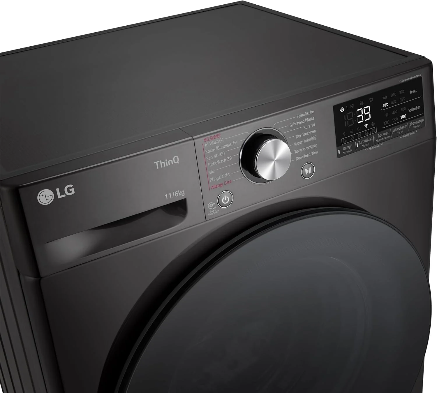 LG W4WR70E6YB, Frontlader-Waschtrockner 11 - 6 kg, Klasse A/D, 60x62x85 cm, Wi-Fi, AI Direct Drive, Tiefenreinigung mit Dampf, TurboWash 360, Große Kapazität, Außentür aus gehärtetem Glas, Schwarz - Image 2