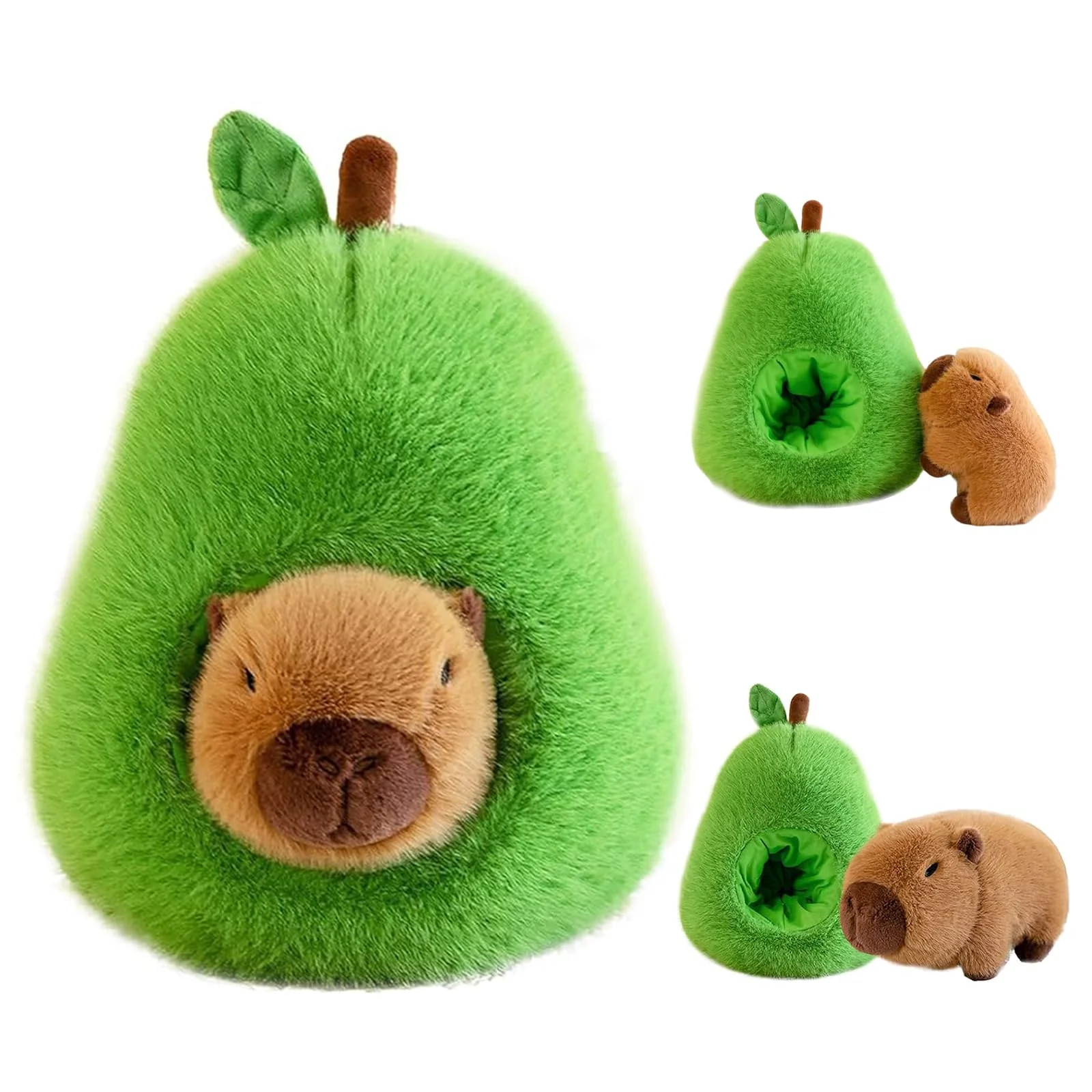 LHOEST Avocado Capybara Plüschtier, groß, 35 cm, Avocado Capybara, Plüschtier, groß, Cartoon, Plüschtier, Spielzeug, Geschenk für Jungen und Mädchen, niedliches Wasserschwein, Plüschspielzeug