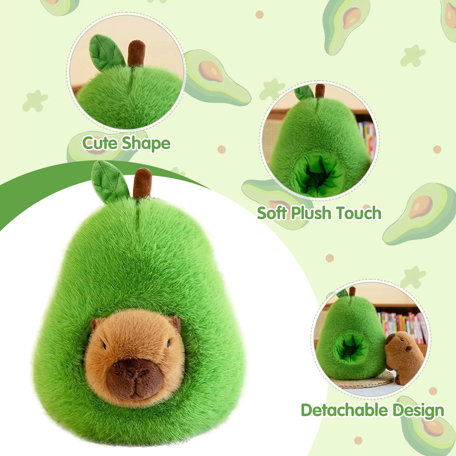 LHOEST Avocado Capybara Plüschtier, groß, 35 cm, Avocado Capybara, Plüschtier, groß, Cartoon, Plüschtier, Spielzeug, Geschenk für Jungen und Mädchen, niedliches Wasserschwein, Plüschspielzeug - Image 6