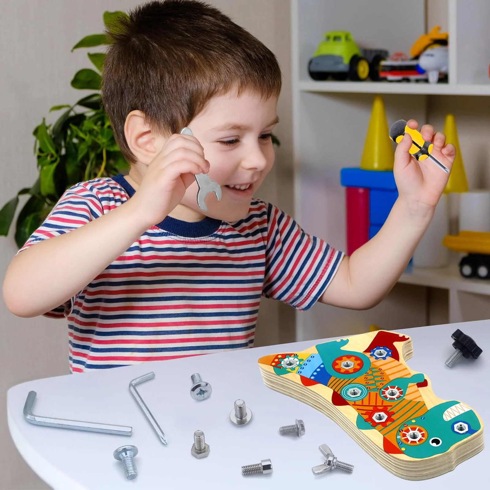 Liangding Montessori Spielzeug ab 3 4 5 Jahre, Busy Board Montessori Schraubbrett Dino Holzspielzeug, Motorikspielzeug Lernspiele für Mädchen Junge, Kinderspielzeug für Geschenk - Image 2