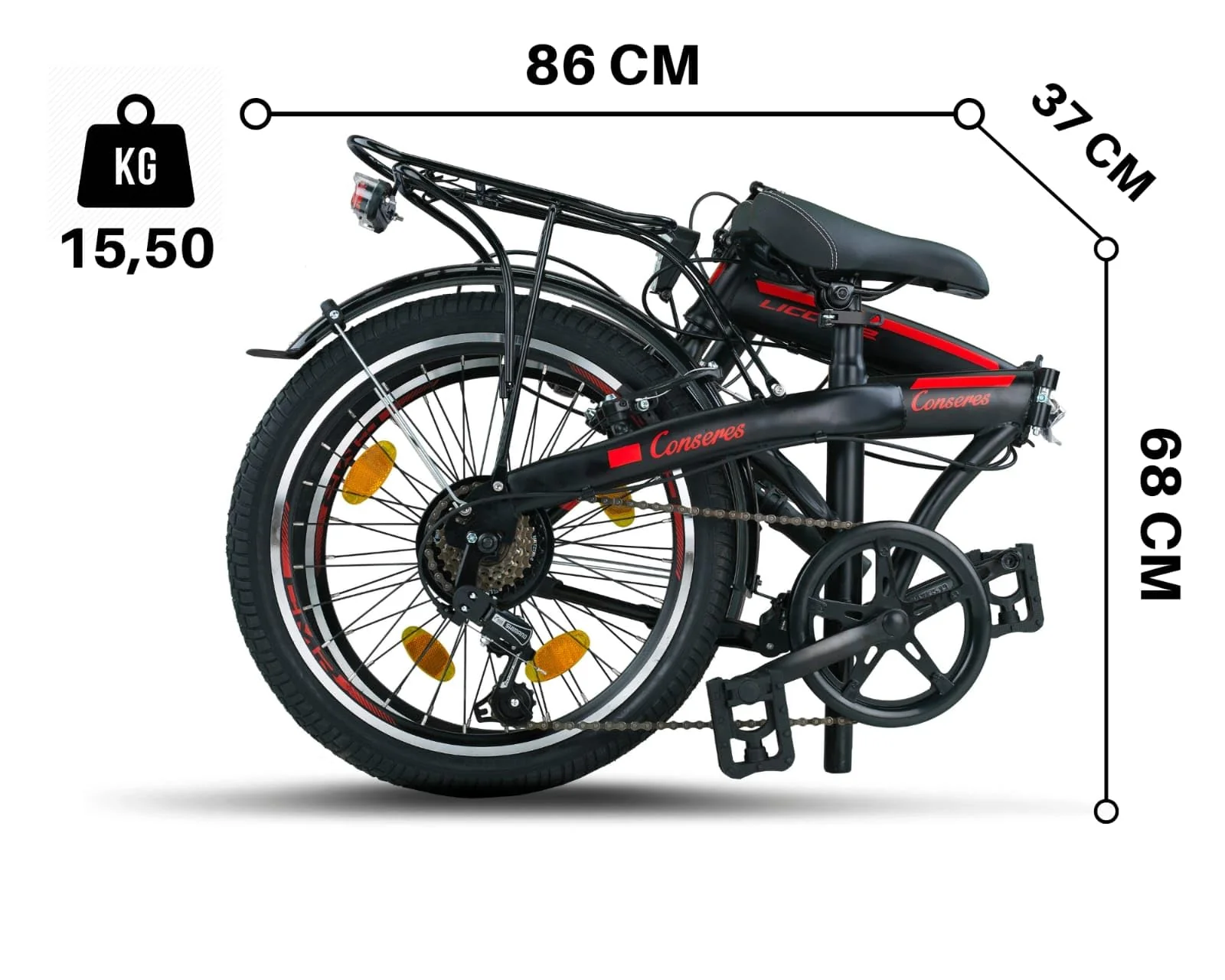 Licorne Bike CONSERES Premium Faltrad, Klapprad in 20 Zoll - Fahrrad für Herren, Jungen, Mädchen und Damen - Shimano 6 Gang-Schaltung - Hollandfahrrad - Schwarz/Rot - Image 7