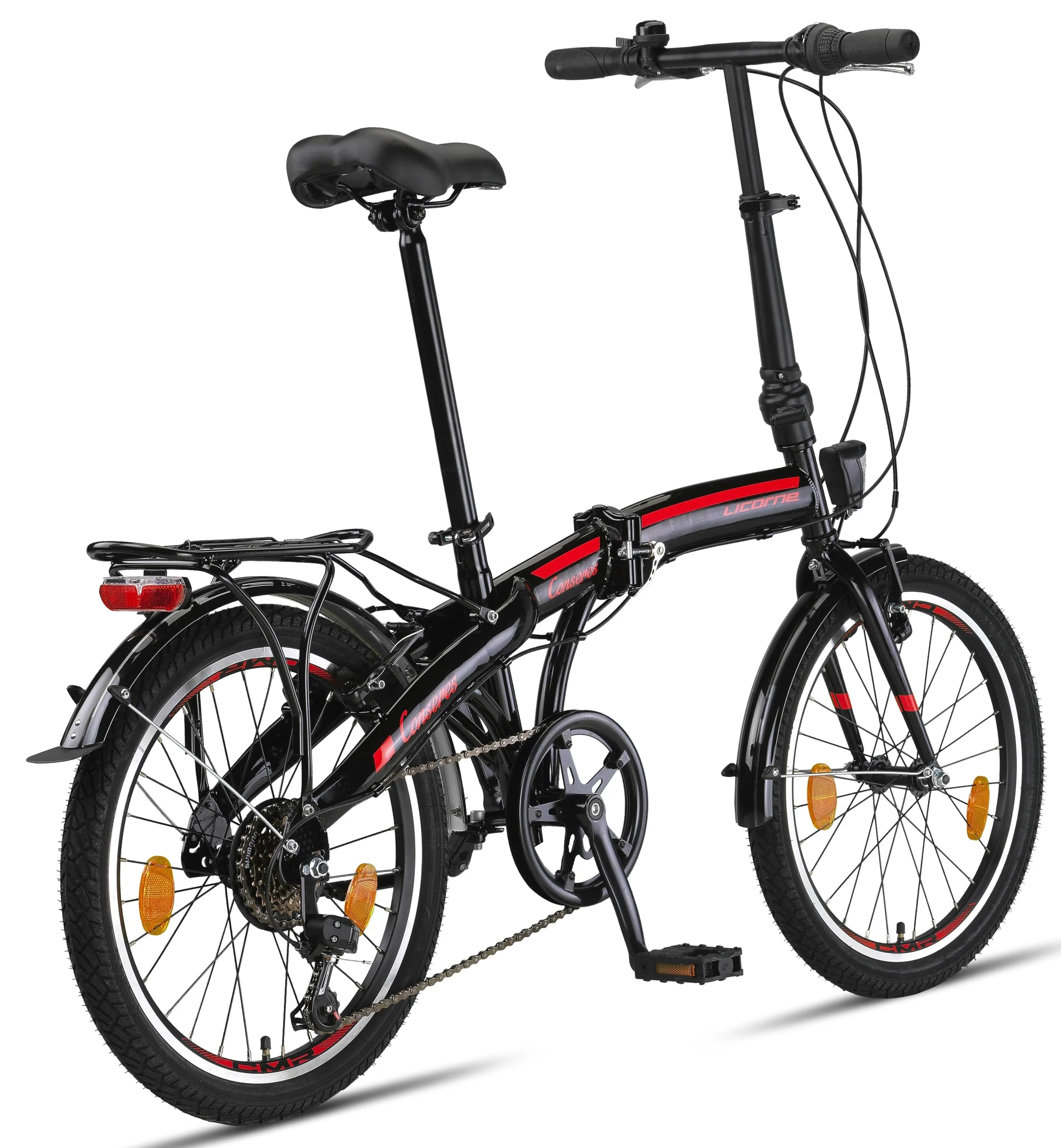 Licorne Bike CONSERES Premium Faltrad, Klapprad in 20 Zoll - Fahrrad für Herren, Jungen, Mädchen und Damen - Shimano 6 Gang-Schaltung - Hollandfahrrad - Schwarz/Rot - Image 9