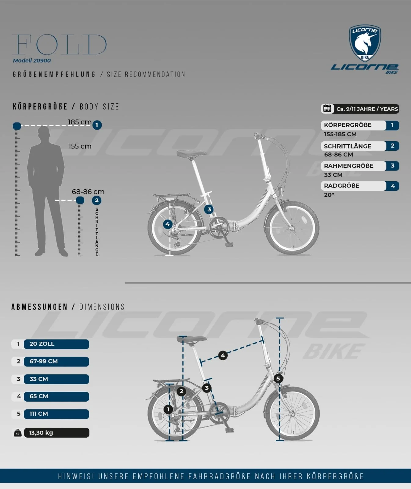 Licorne Bike Fold Premium Klapprad Aluminium 6 Gang Shimano Kettenschaltung Quick-Fold-System Klappfahrrad (V-Bremse, Schwarz/Anthrazit) - Image 3