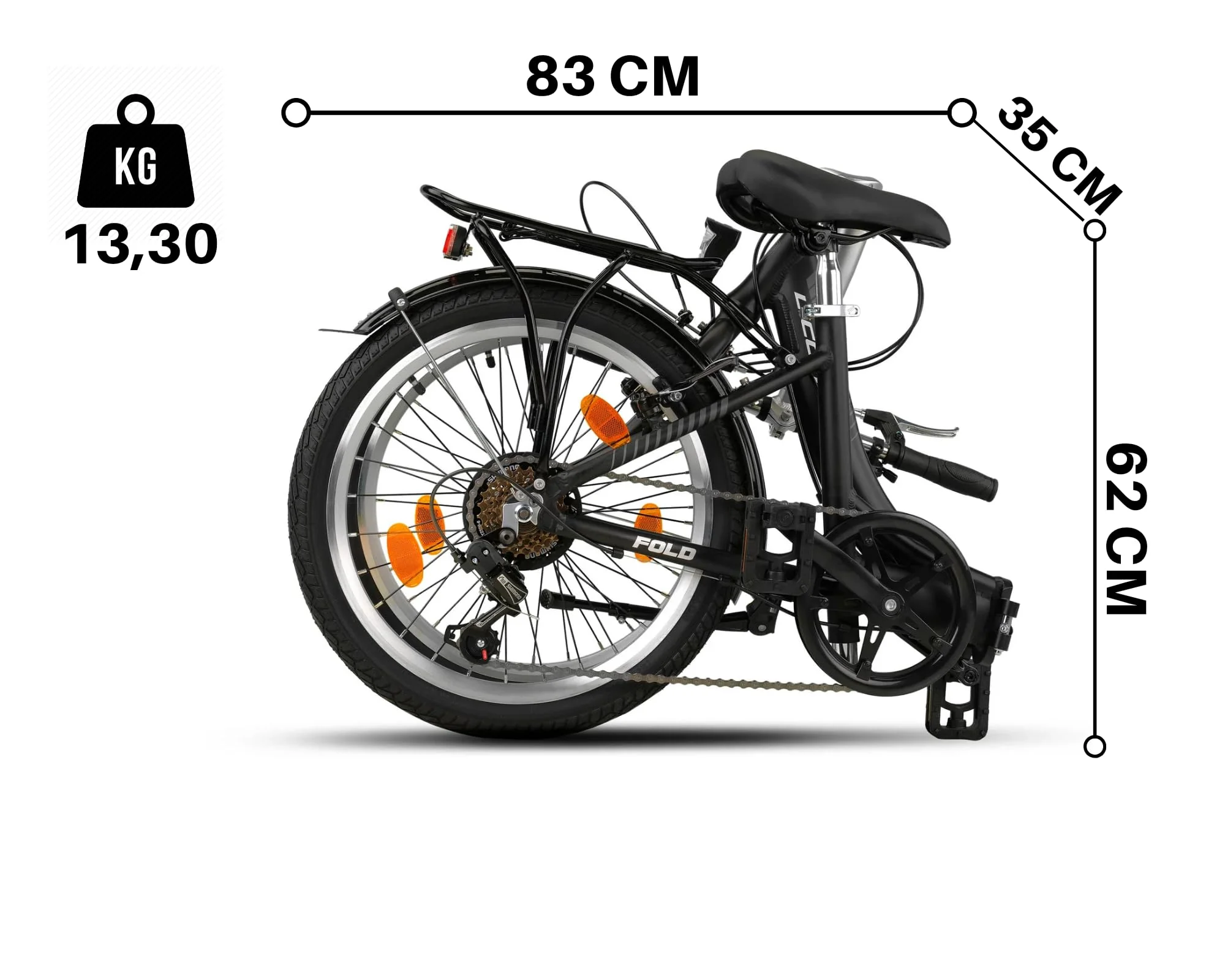 Licorne Bike Fold Premium Klapprad Aluminium 6 Gang Shimano Kettenschaltung Quick-Fold-System Klappfahrrad (V-Bremse, Schwarz/Anthrazit) - Image 4